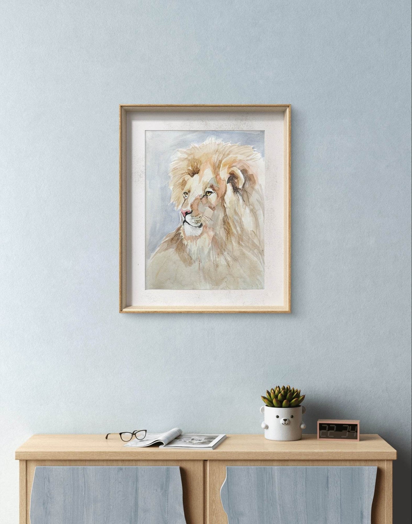 Löwen-Aquarell – Kraftvolles Tierbild Original Aquarellpapier (30 × 40 cm)