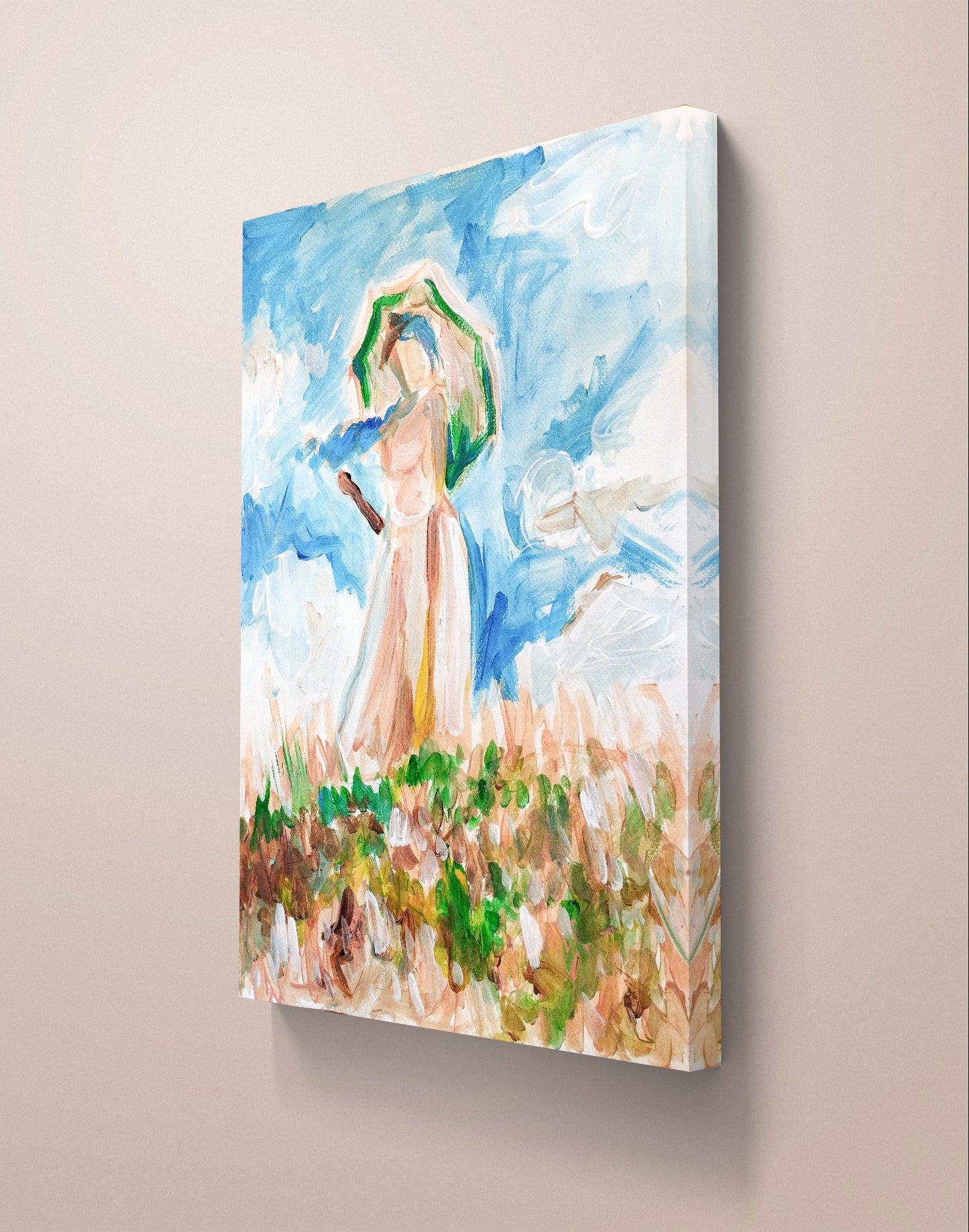 Aquarellbild "Frau mit Sonnenschirm (nach Monet)" 30 x 40 cm - Heinz