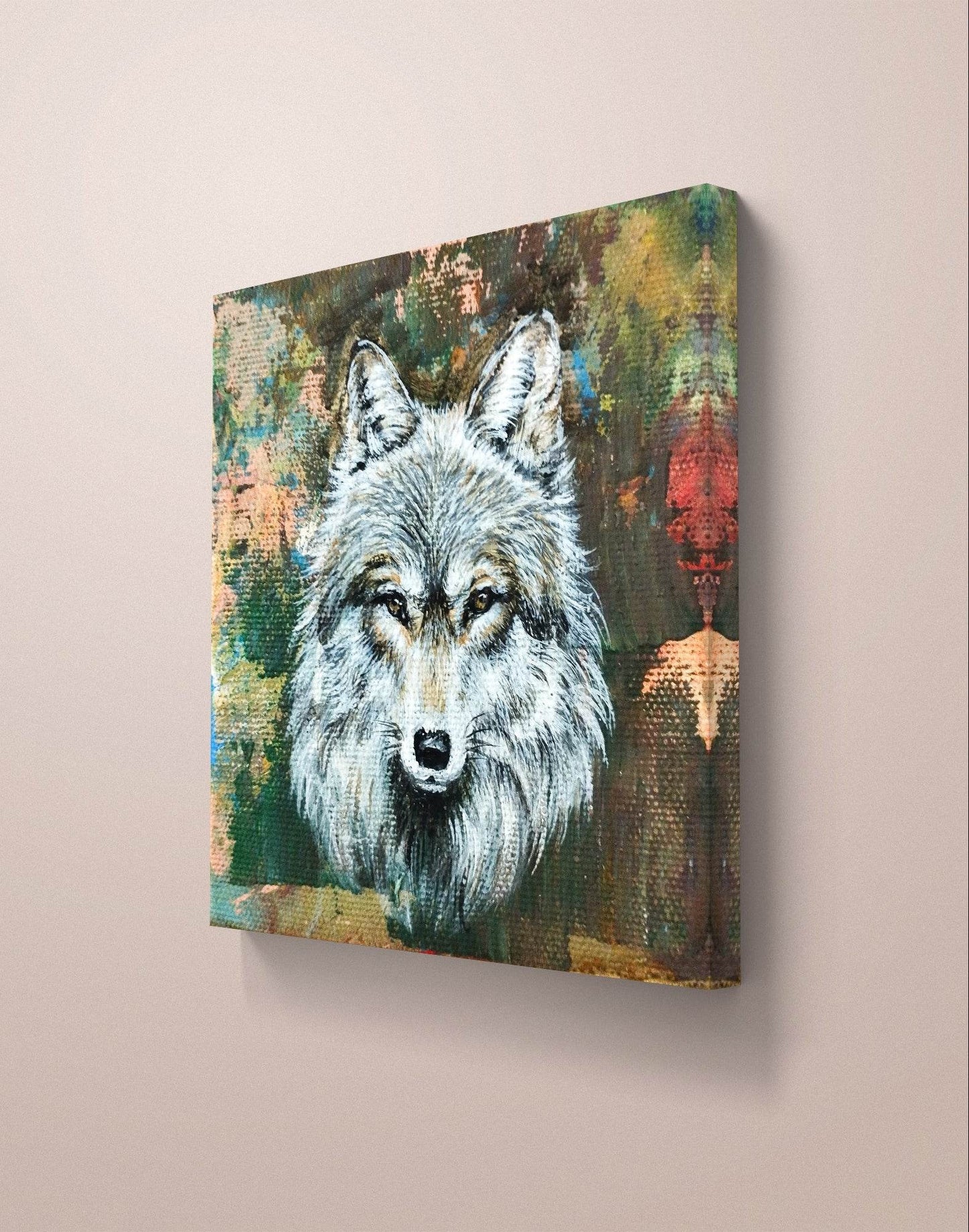 Gemälde grauer Wolf – handgemaltes Original Acrylbild (10 x 10 cm)