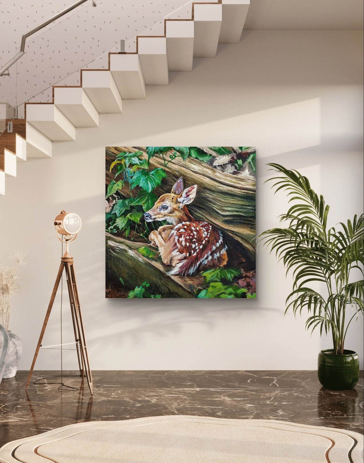 H1Z ART Acrylbild Gemälde Liegendes Kitz – handgemaltes Original Acrylbild (100 x 100 cm)