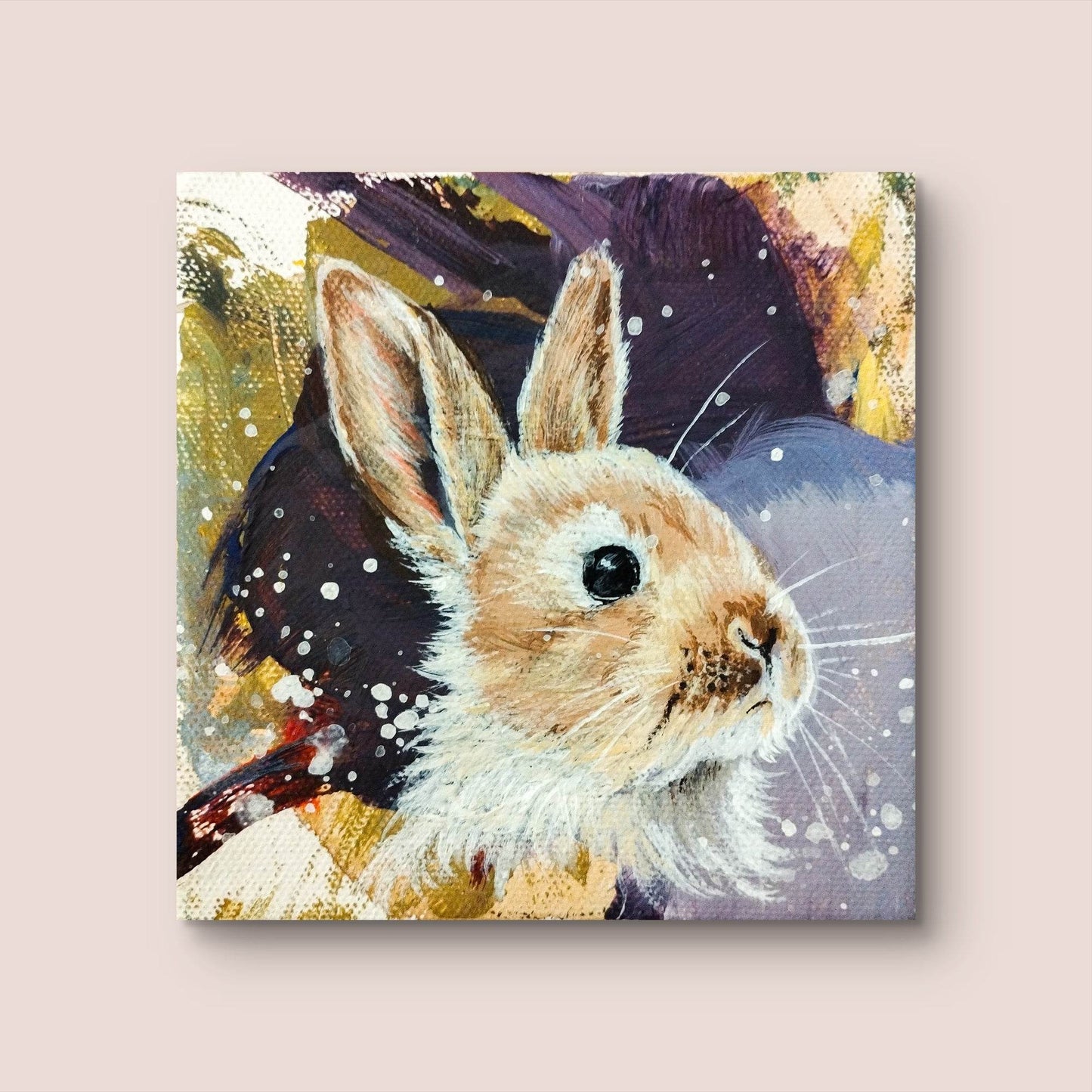 Gemälde violett Kaninchen – handgemaltes Original Acrylbild (10 x 10 cm)