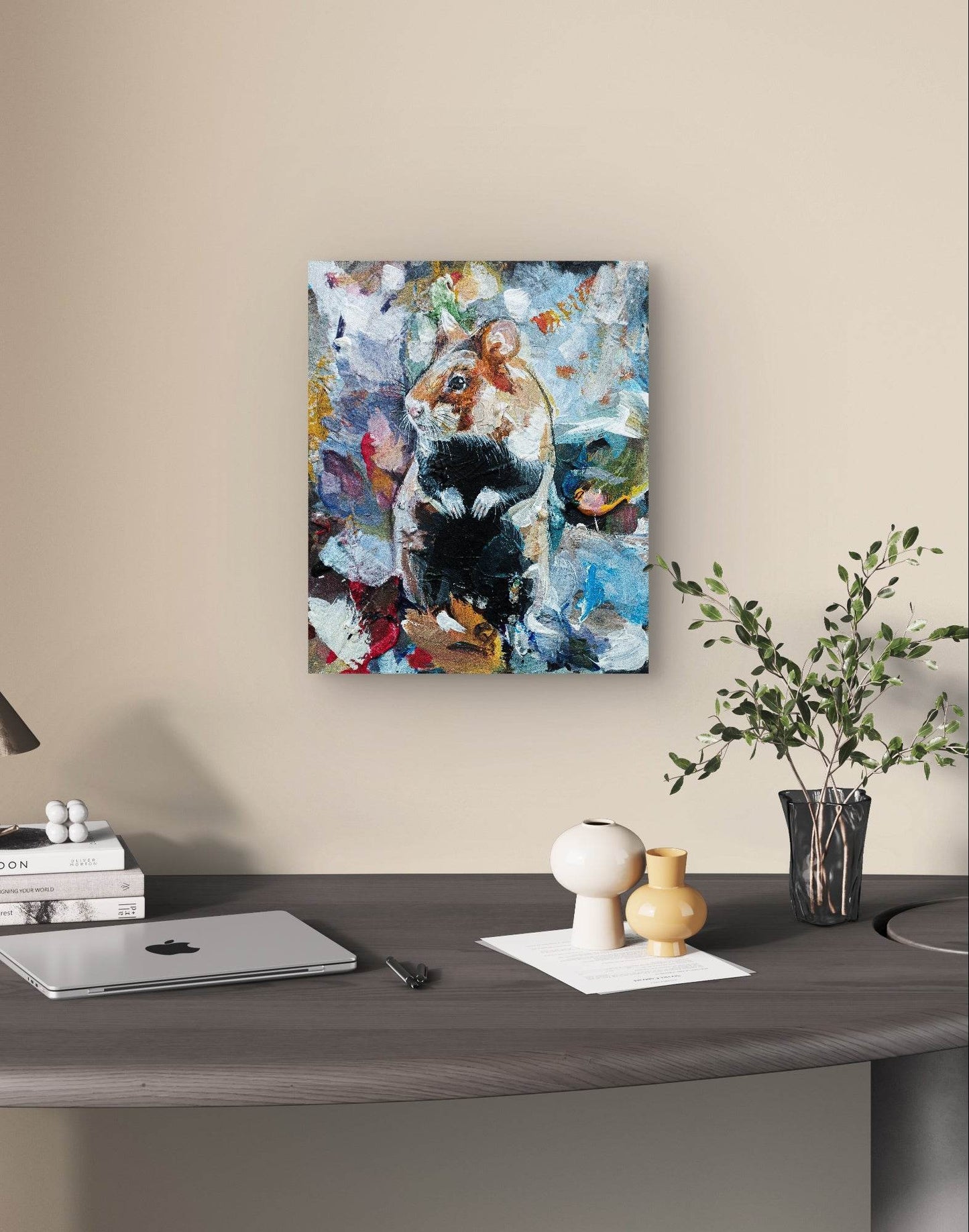 Heinz Acrylbild Wandbild Hamster Acryl auf Leinwand (27 x 22 cm)
