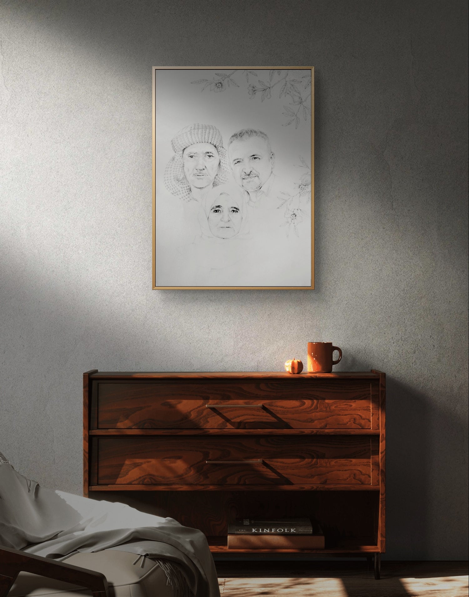 Porträt einer Familie, gezeichent mit bleistift