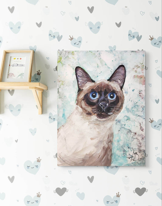 Expressiv-realistisches Gemälde Siamkatze – handgemaltes Original Acrylbild (30 x 40 cm) auf Leinwand von H1Z ART in lebendiger Atmosphäre