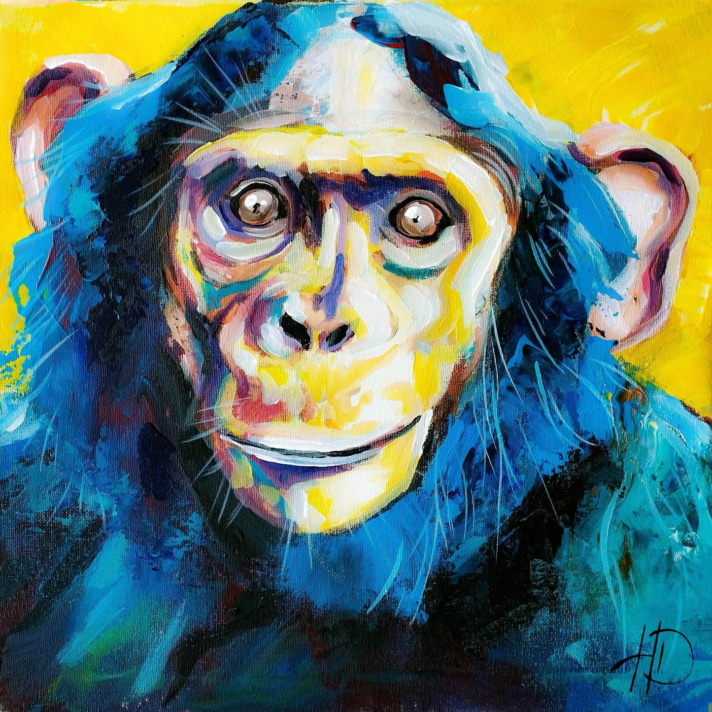 H1Z ART Acrylbild Gemälde kaputter Affe – handgemaltes Original Acrylbild (40 x 40 cm)