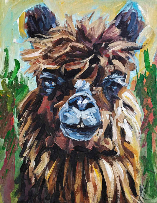 Expressiv-realistisches Gemälde Alpaka – handgemaltes Original Acrylbild (30 x 40 cm) auf Leinwand von H1Z ART in lebendiger Atmosphäre