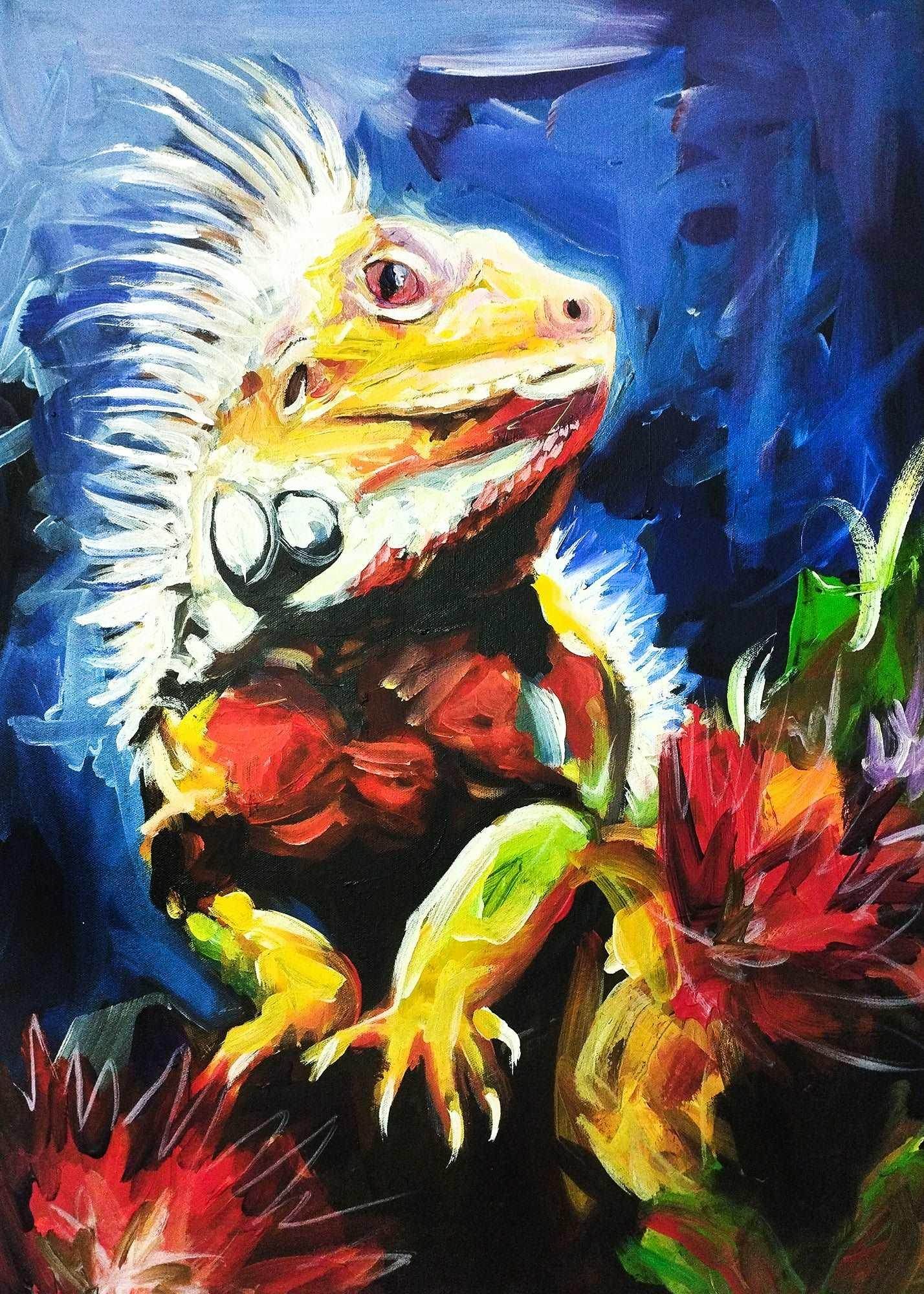 H1Z ART Acrylbild Gemälde Leguan – handgemaltes Original Acrylbild (50 x 70 cm)