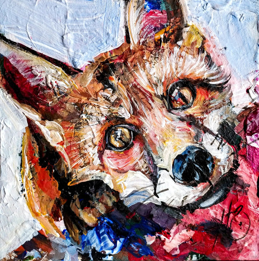 Expressiv-realistisches Gemälde Der Fuchs im Schatten – handgemaltes Original Acrylbild (20 x 20 cm) auf Leinwand von H1Z ART in lebendiger Atmosphäre