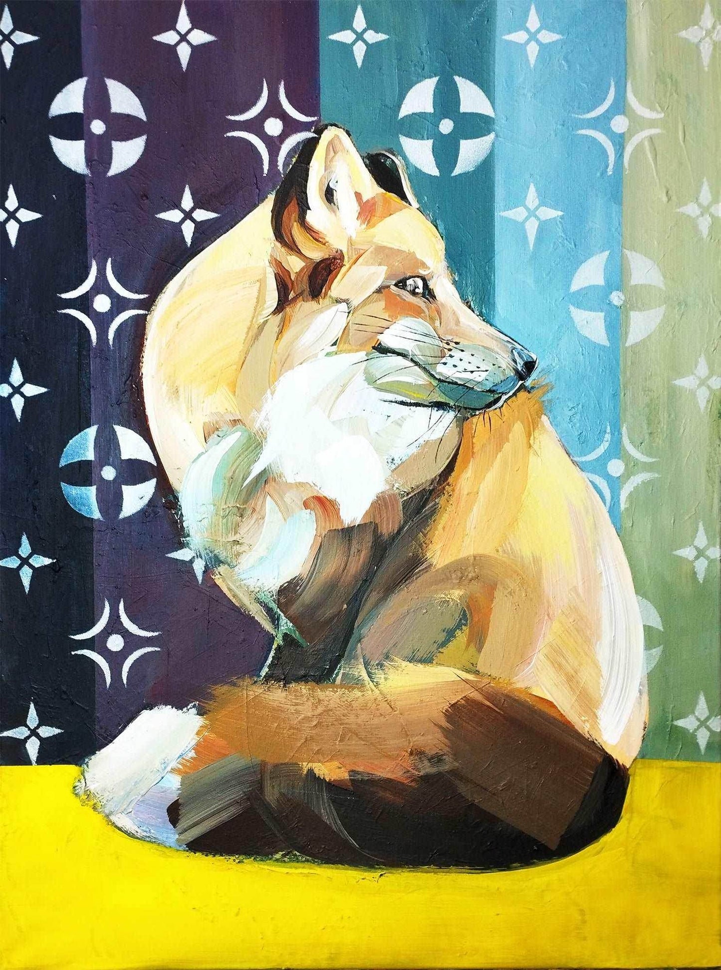 H1Z ART Acrylbild Gemälde Ruhender Fuchs – handgemaltes Original Acrylbild (60 x 80 cm)