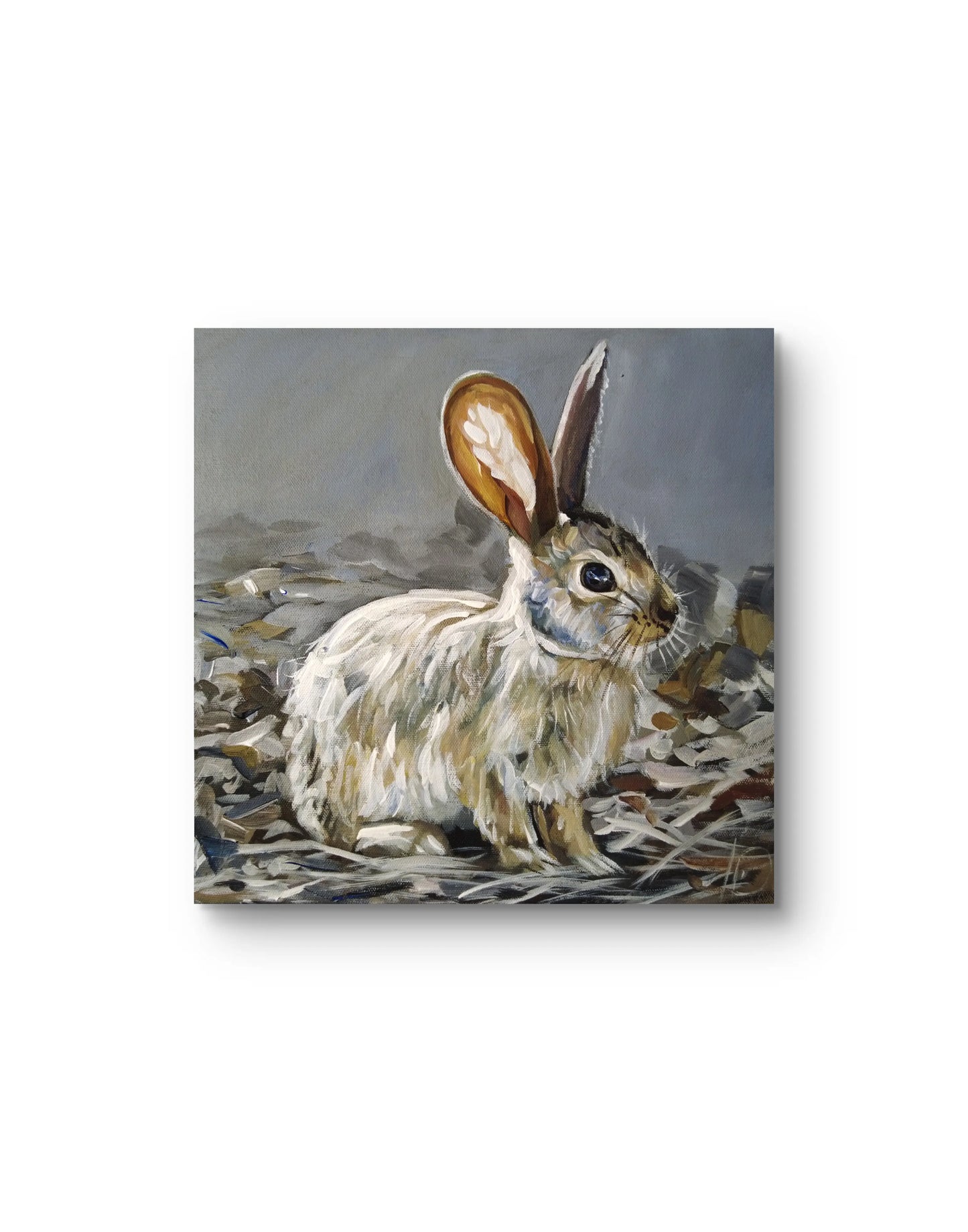 Acrylbild Feldhase auf Leinwand, Hase in Aktion, dekoratives Tierportrait für Flur oder Arbeitszimmer