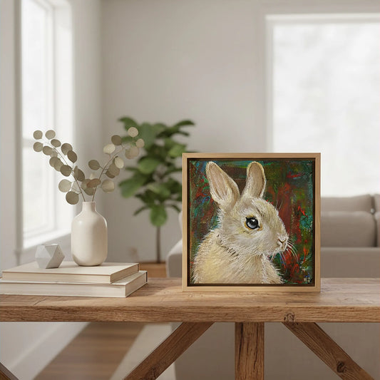 Handgemaltes Hase Gemälde auf Leinwand, kleines Format, dekoratives Acrylbild für Kommode