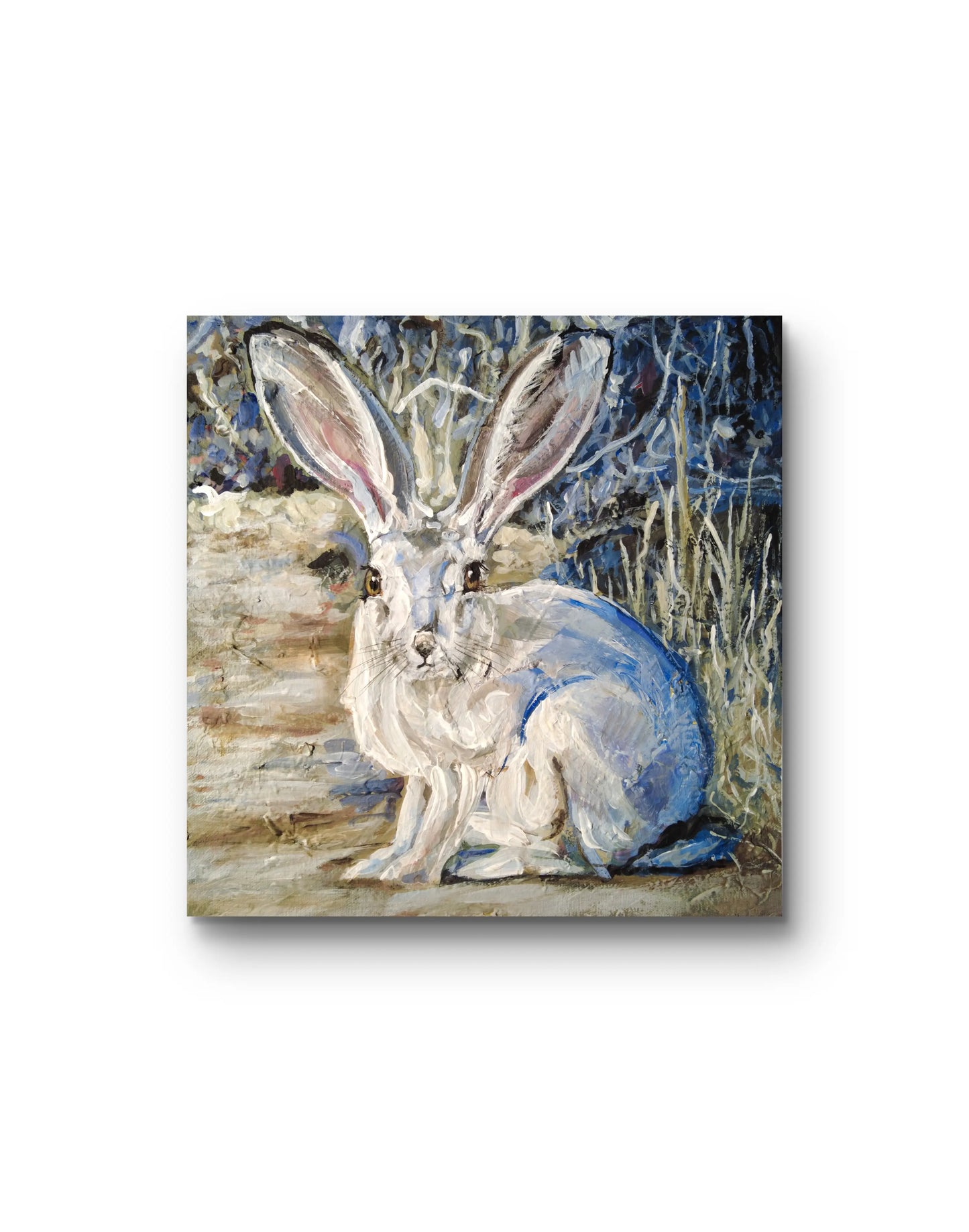 Feldhase Wandbild auf Leinwand, ruhige Farben, Dekoration für Kommode oder Regal