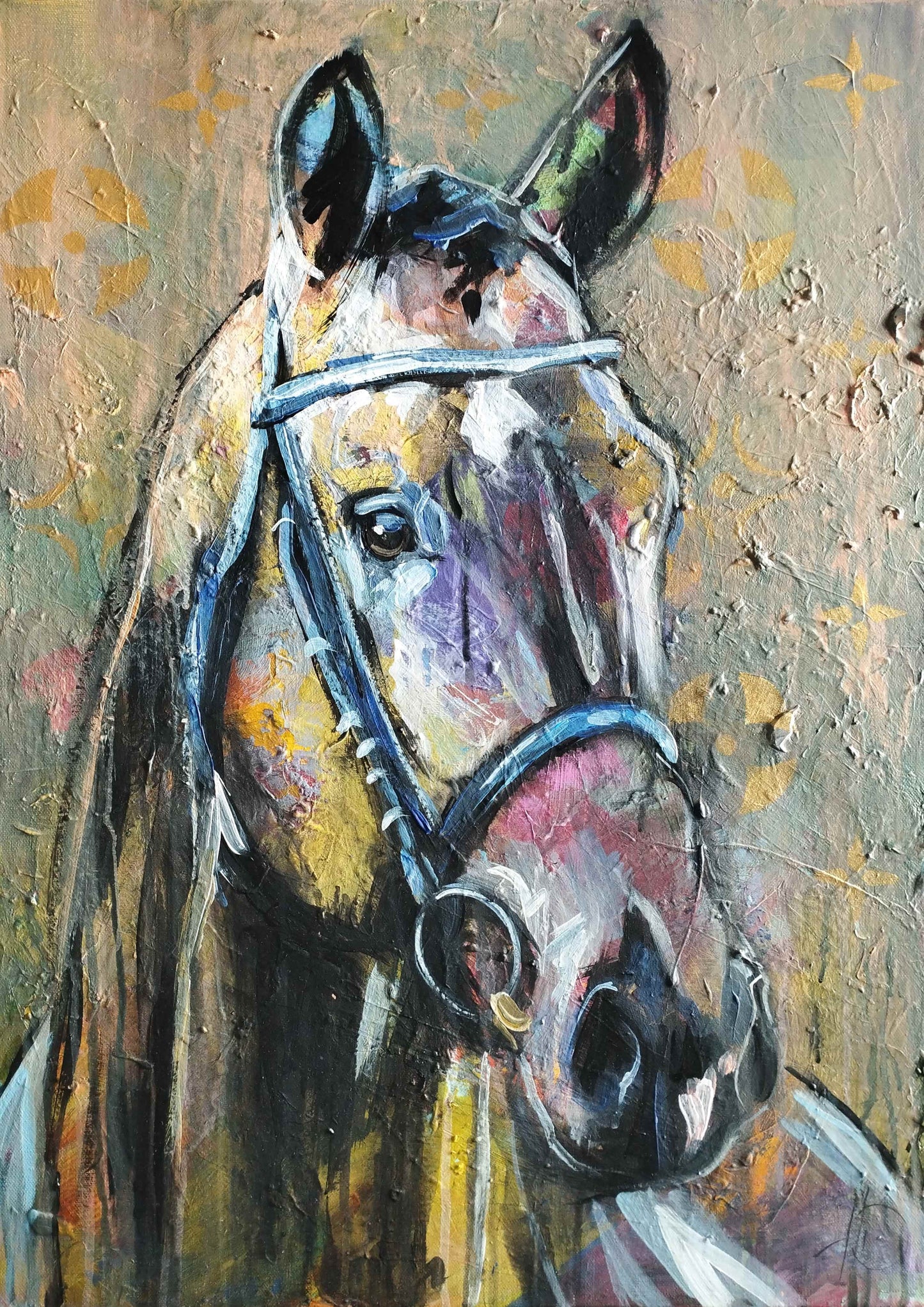 H1Z ART Acrylbild Gemälde Pferd – handgemaltes Original Acrylbild (50 x 70 cm)