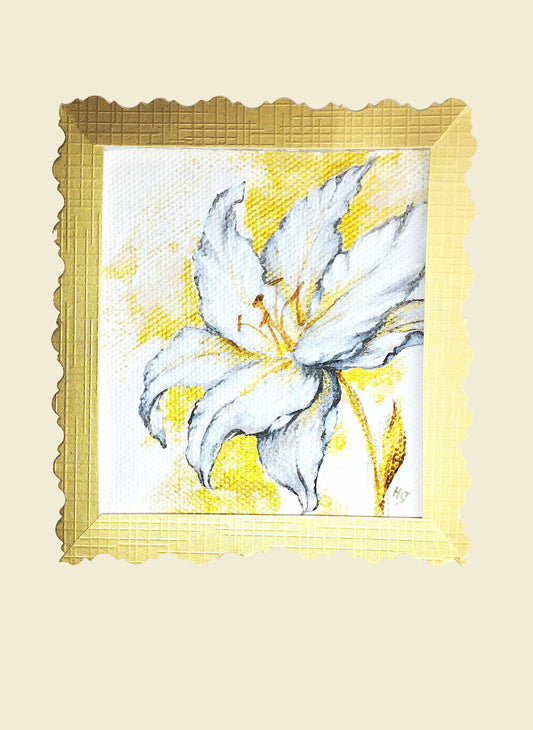 Expressiv-realistisches Grußkarte "Weiße Blume im Frühling" – Handgemalt auf Leinwand von H1Z ART in lebendiger Atmosphäre