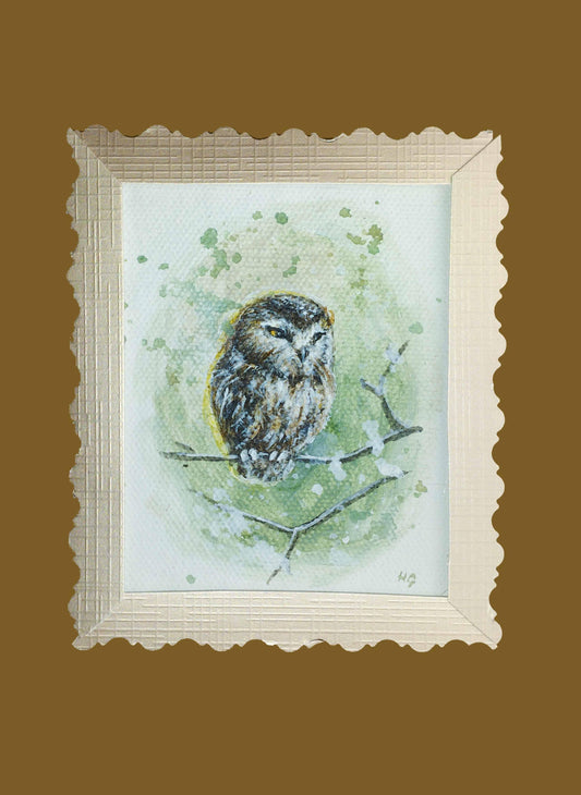 Expressiv-realistisches Grußkarte "Eule" – Handgemalt auf Leinwand von H1Z ART in lebendiger Atmosphäre