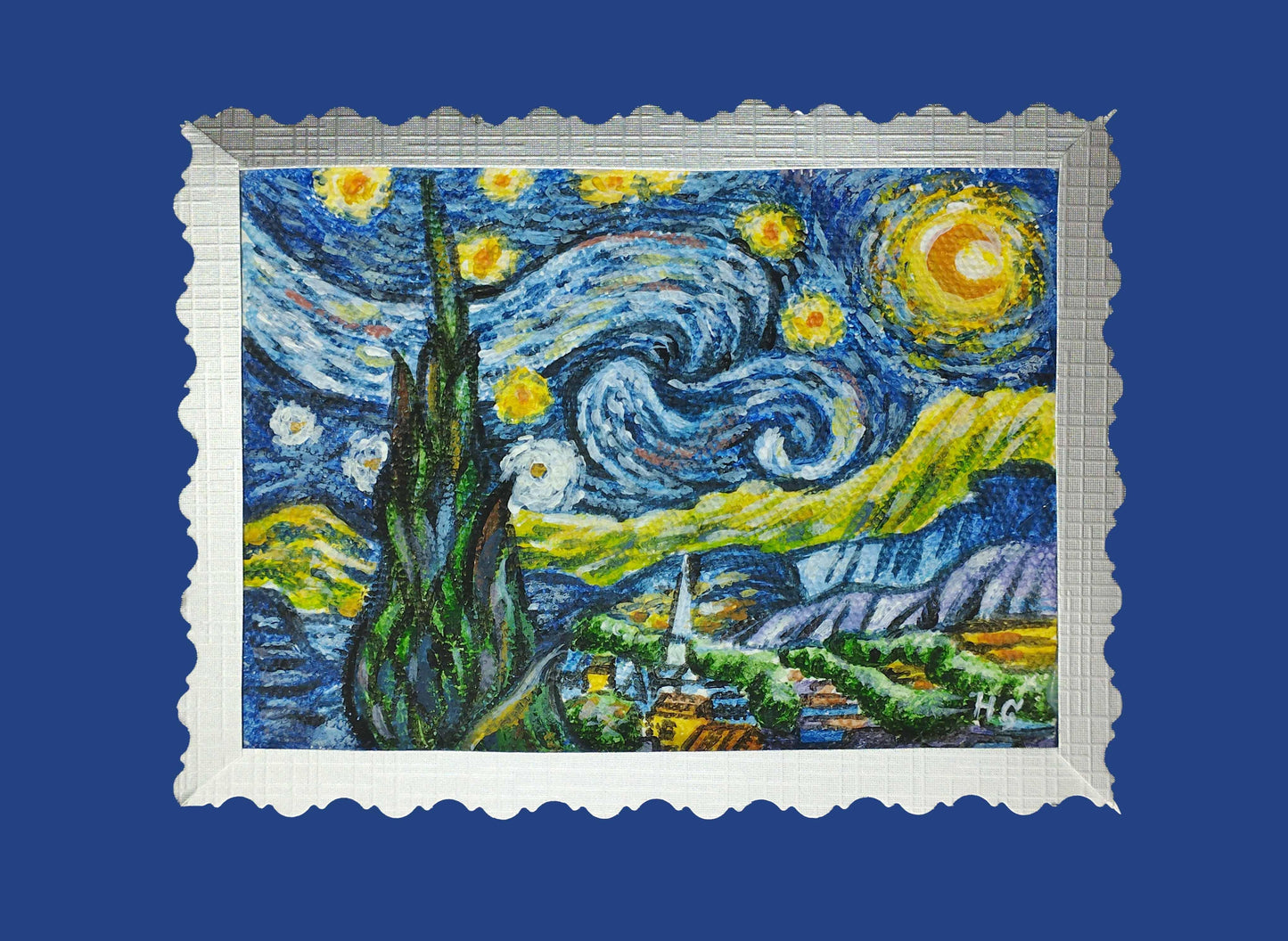 H1Z ART Acrylbild Grußkarte "Sternennacht nach Vincent van Gogh" – Handgemalt