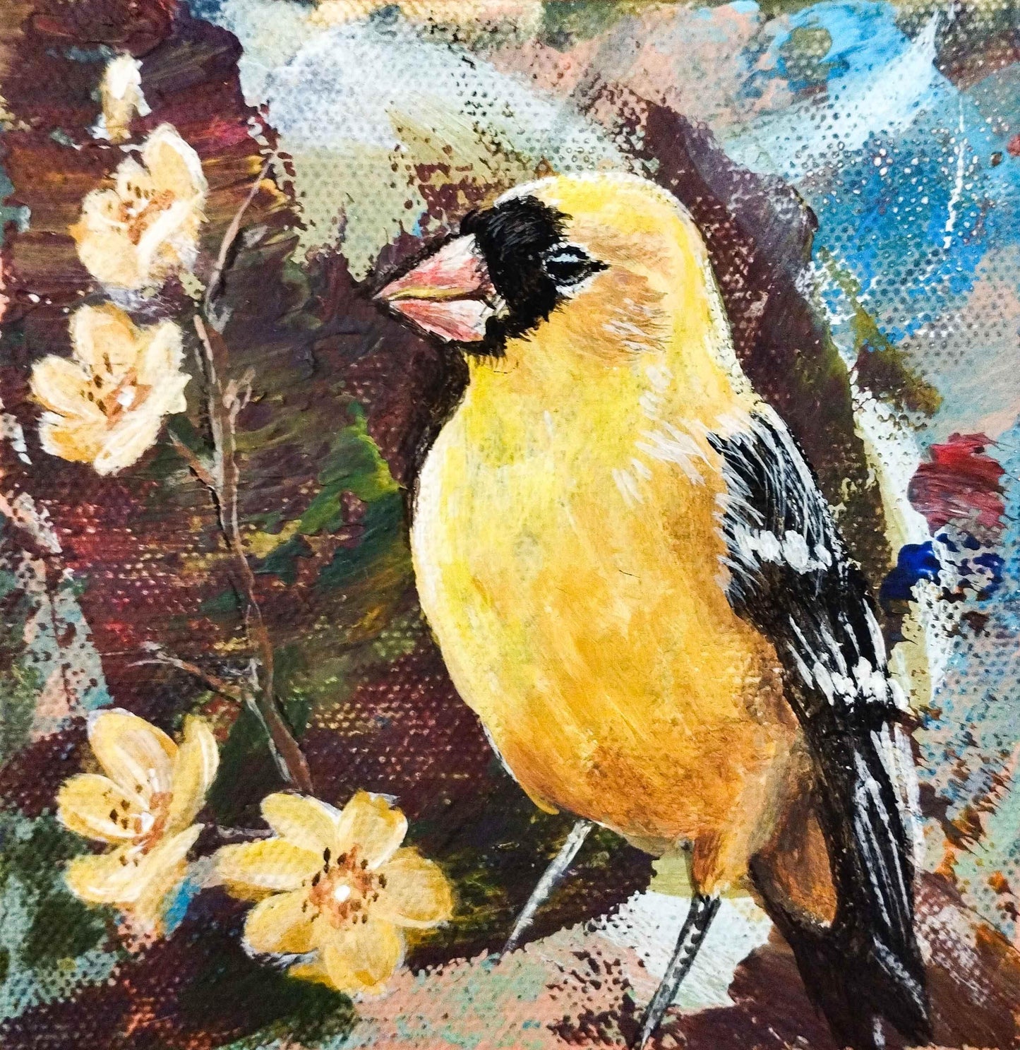 H1Z ART Acrylbild Gemälde Fink – handgemaltes Original Acrylbild (10 x 10 cm)