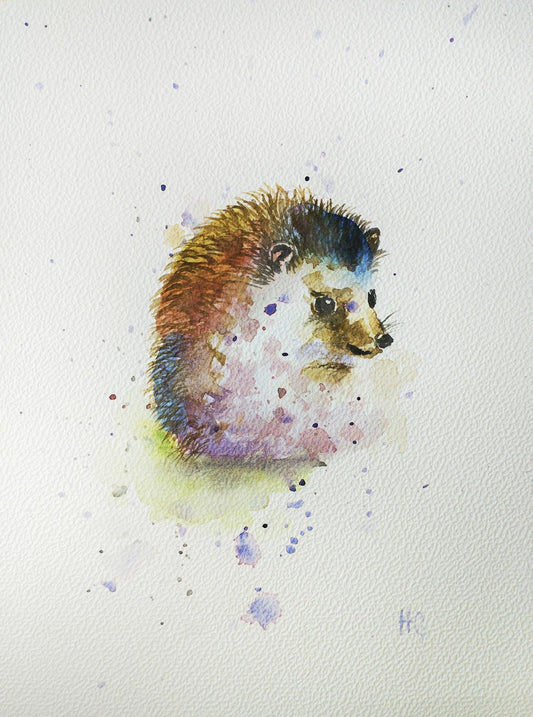 H1Z ART Grußkarte Postkarte – "bunter Igel" – Handgemalt