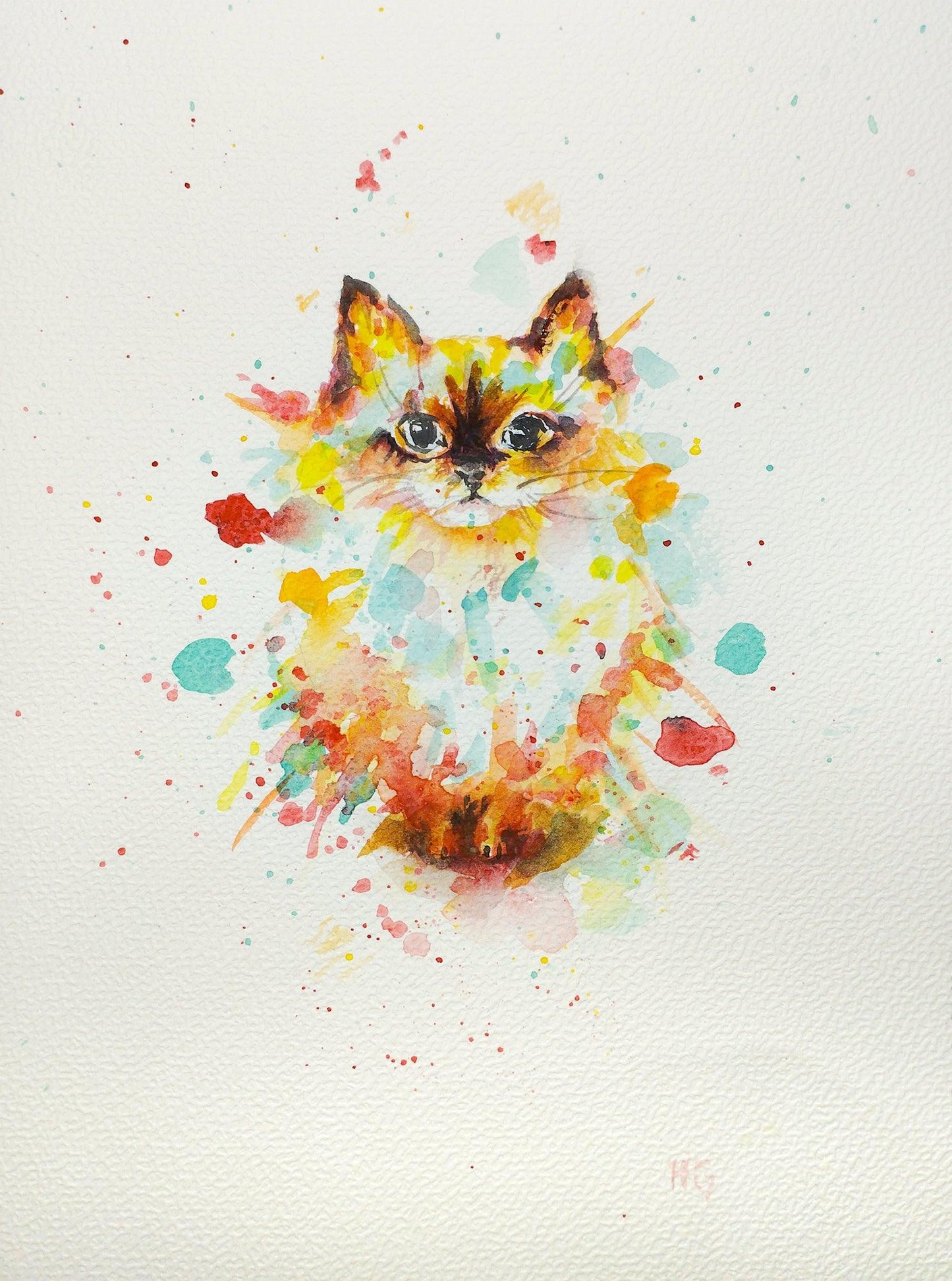 H1Z ART Grußkarte Postkarte – "bunte Katze" – Handgemalt