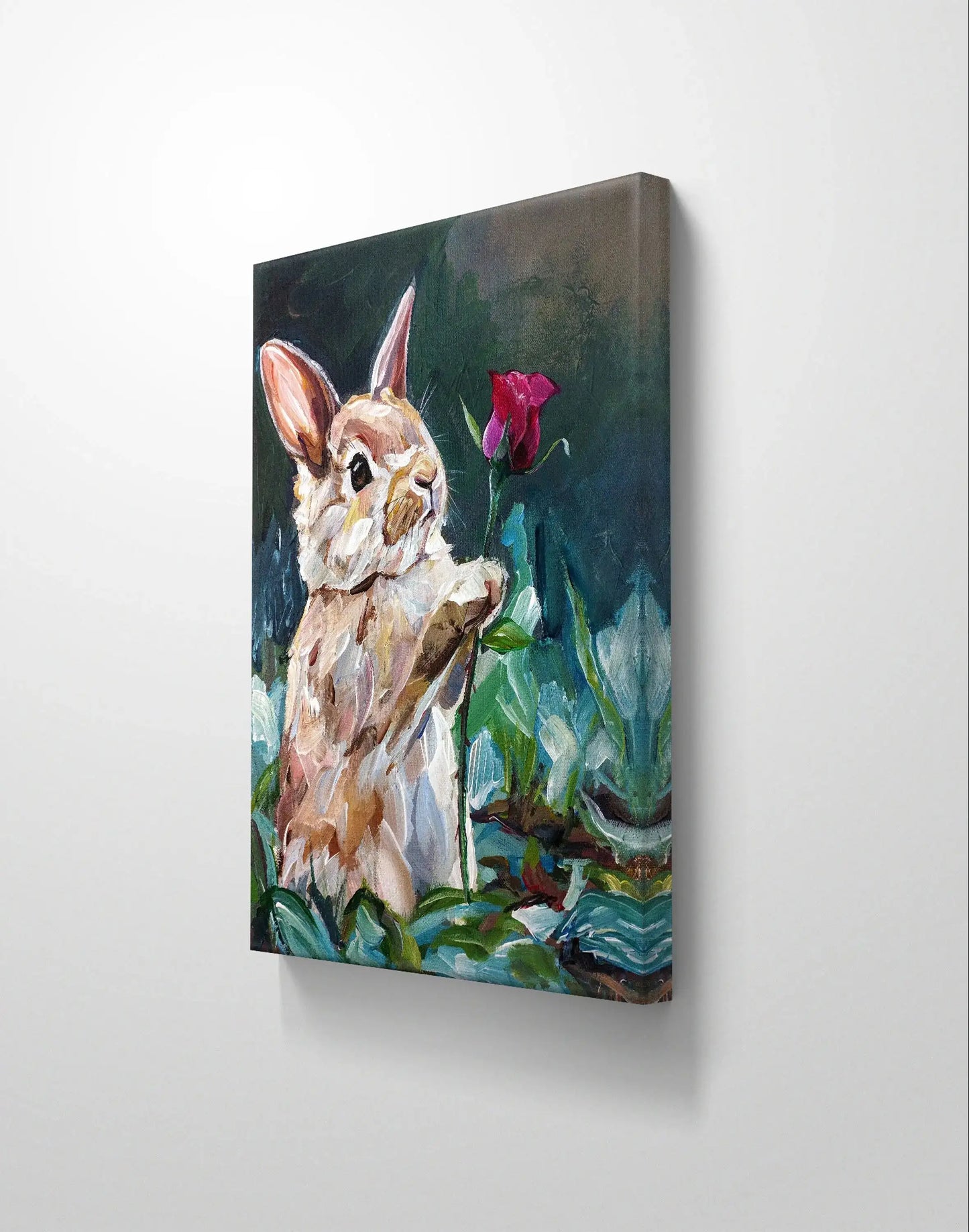 Expressiv-realistisches Gemälde Blütenhase – handgemaltes Original Acrylbild (30 x 40 cm) auf Leinwand von H1Z ART in lebendiger Atmosphäre