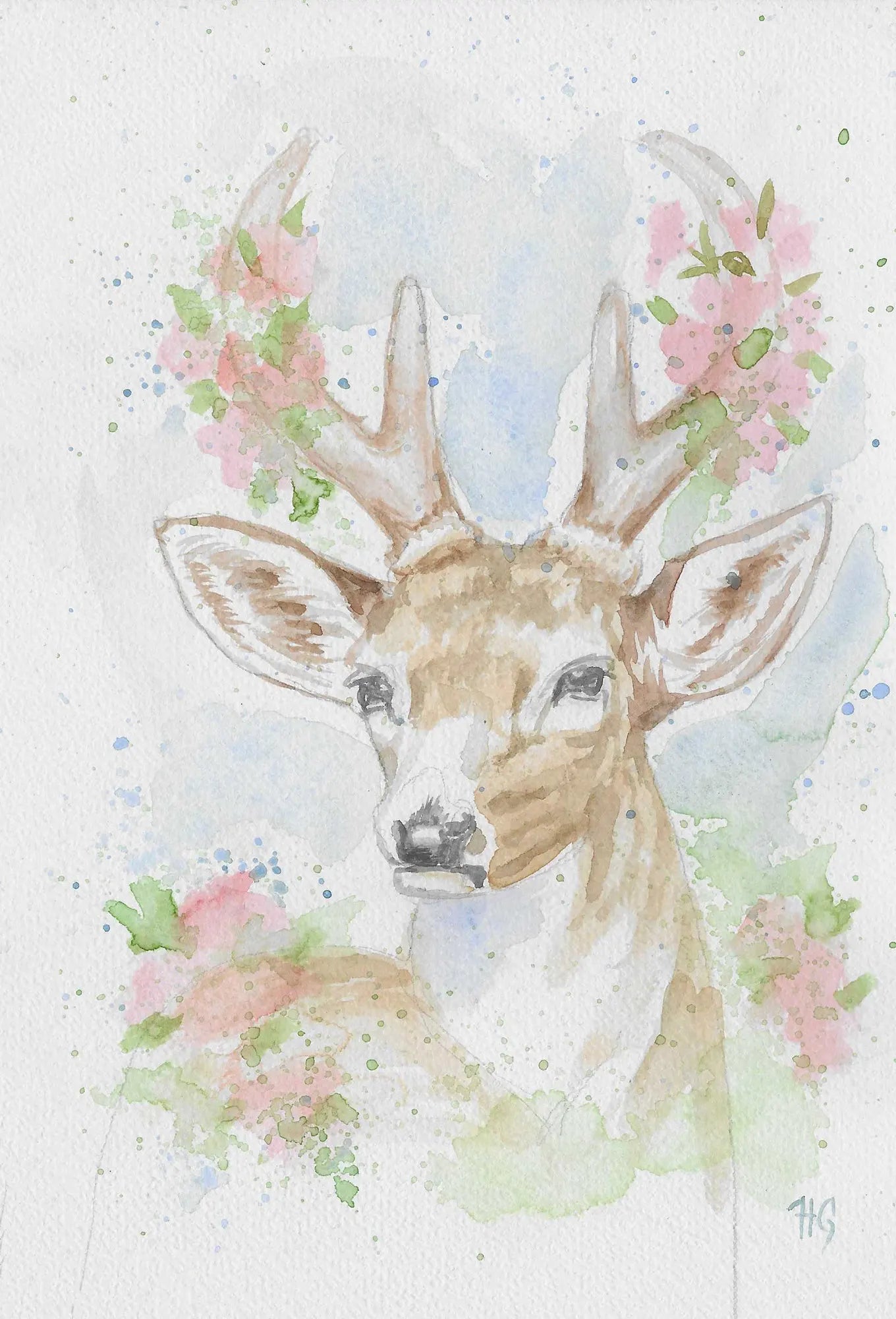 Postkarte „Reh“ – Handgemalt