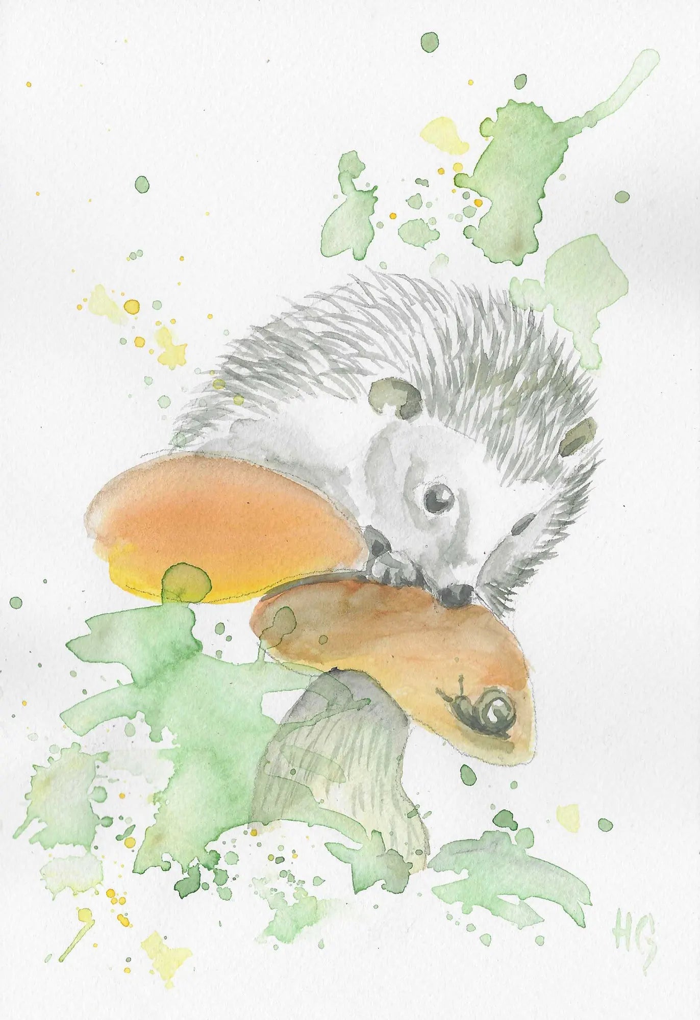 Postkarte „Pilz-Igel" – Handgemalt