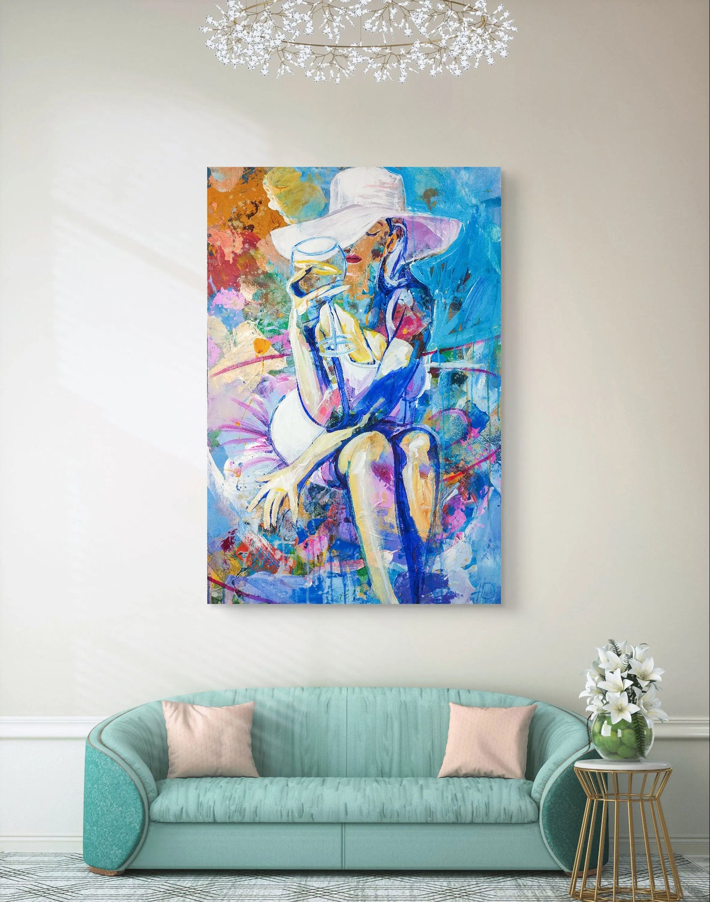 H1Z ART Acrylbild Gemälde Poolträume – handgemaltes Original Acrylbild (60 x 90 cm)