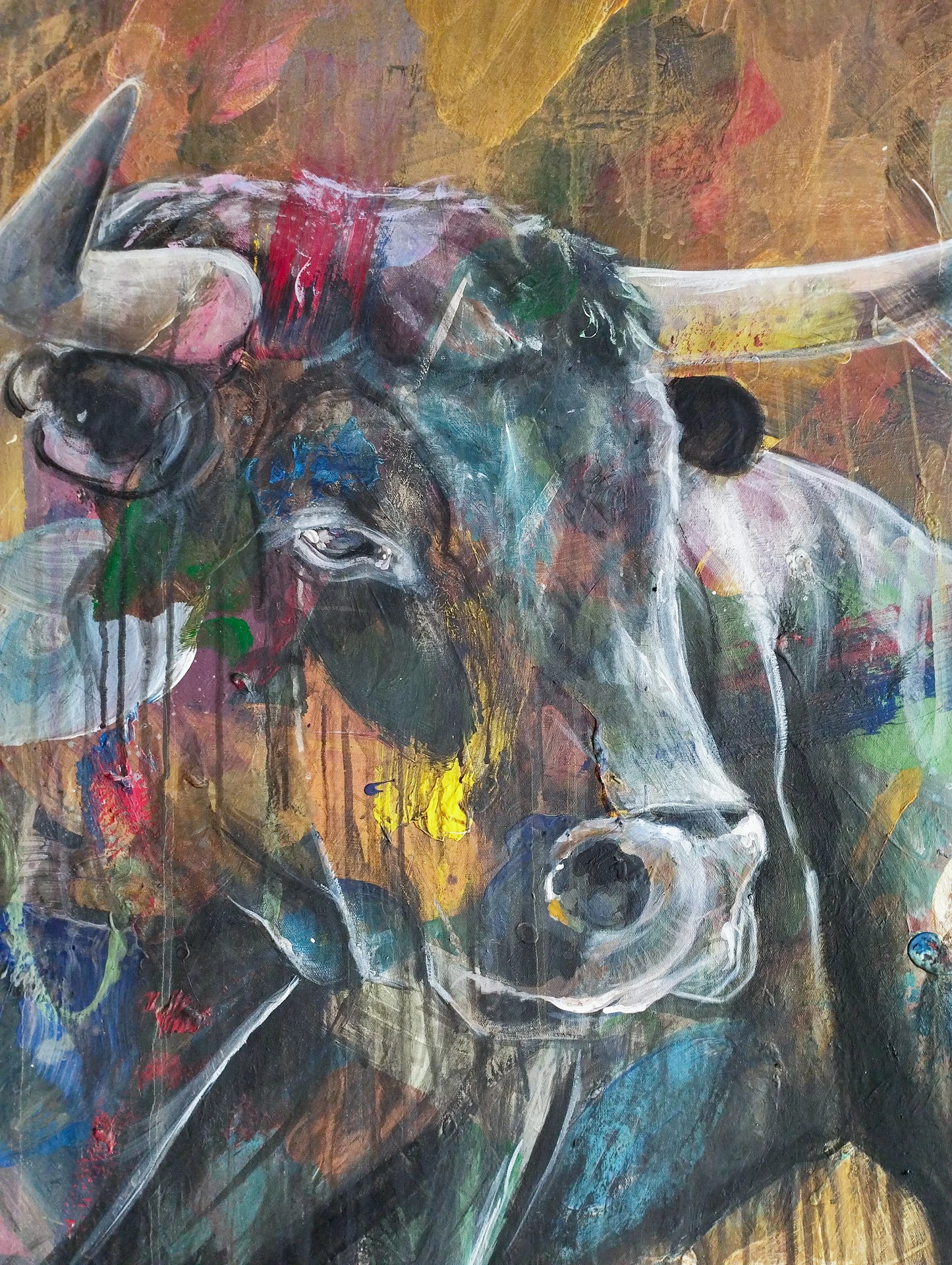 Painting Strong Bull – hand-painted original acrylic painting (140 x 145 cm)