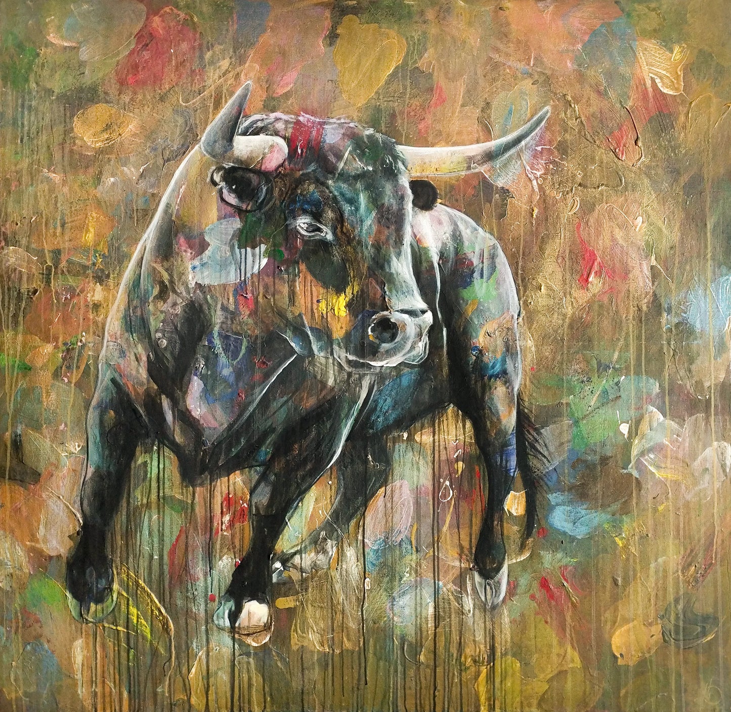 Painting Strong Bull – hand-painted original acrylic painting (140 x 145 cm)