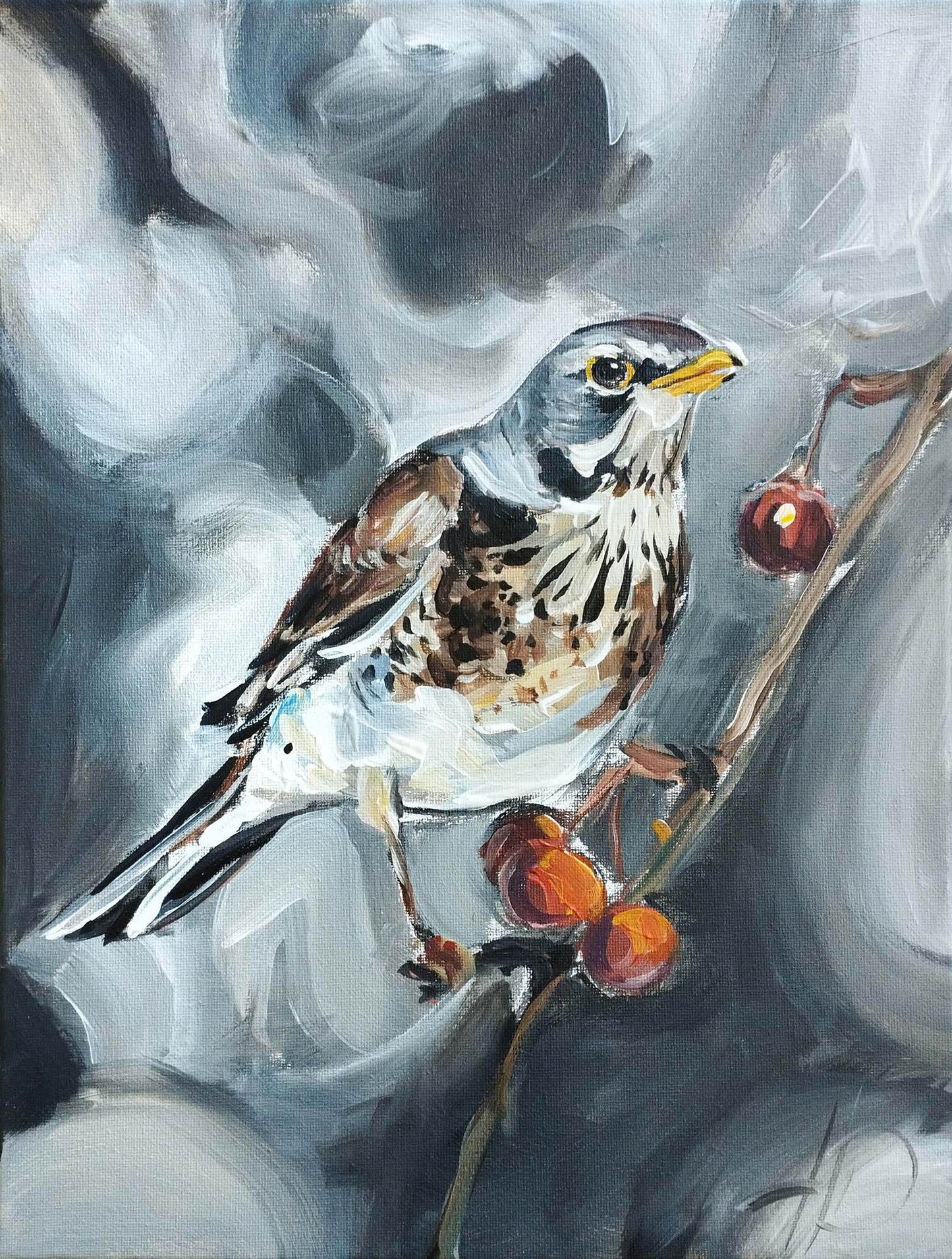 Gemälde Wacholderdrossel – handgemaltes Original Acrylbild (30 x 40 cm)