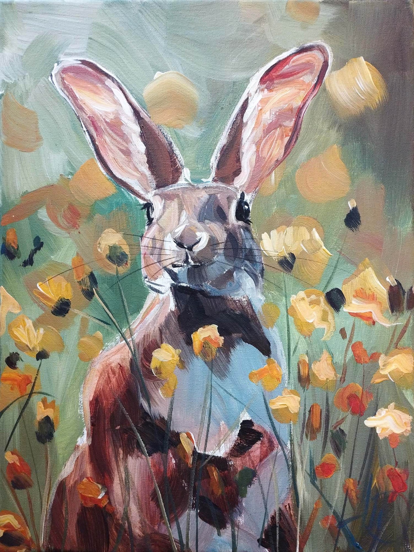 Gemälde Hase im Frühling – handgemaltes Original Acrylbild (30 x 40 cm) - H1Z Art