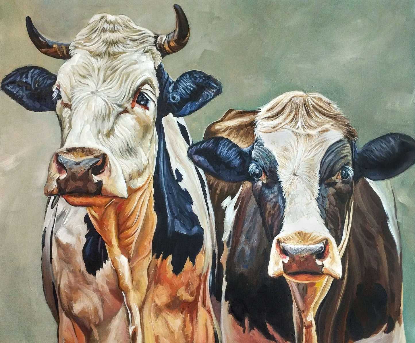 Heinz Acrylbild Gemälde Kühe – handgemaltes Original Acrylbild (82 x 67 cm)