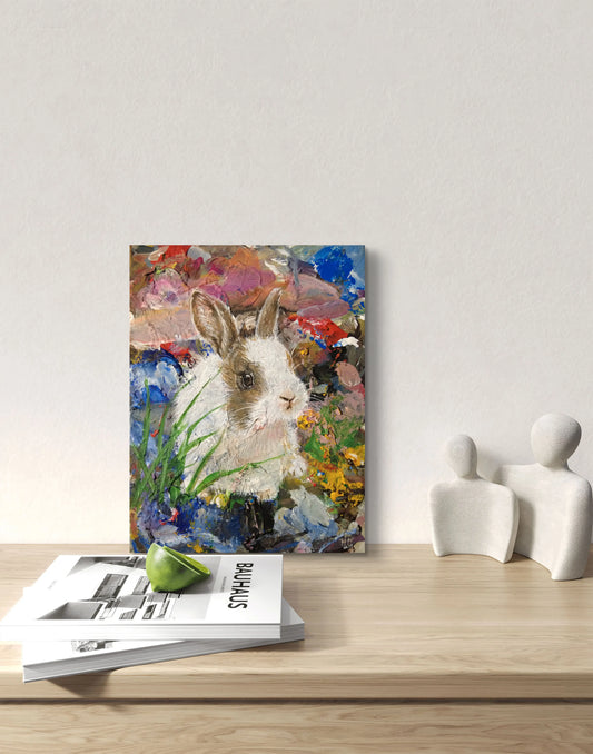 Reduziertes Hase Acrylbild auf Leinwand, schlichtes Tierportrait als dezente Wanddeko.