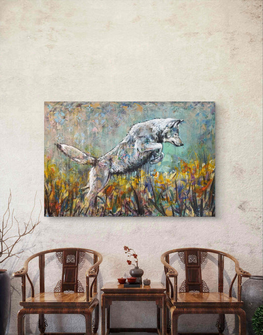 Expressiv-realistisches Gemälde Sprung in die Freiheit – handgemaltes Original Acrylbild (120 x 80 cm) auf Leinwand von H1Z ART in lebendiger Atmosphäre