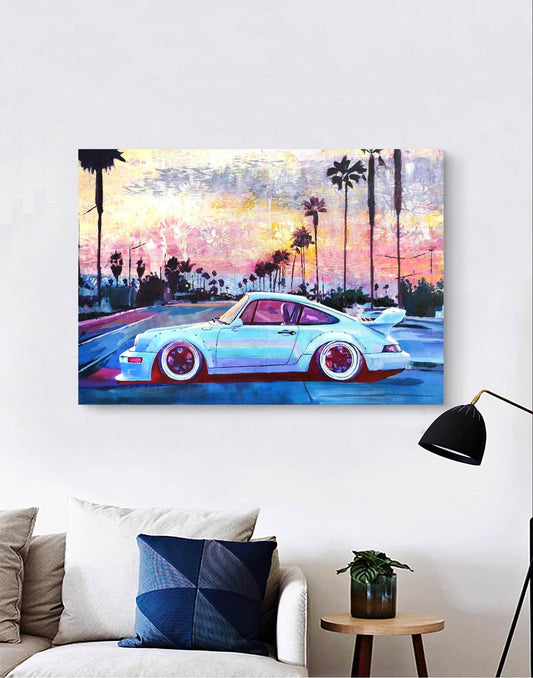 Expressiv-realistisches Gemälde Porsche – handgemaltes Original Acrylbild (100 x 70 cm) auf Leinwand von H1Z ART in lebendiger Atmosphäre