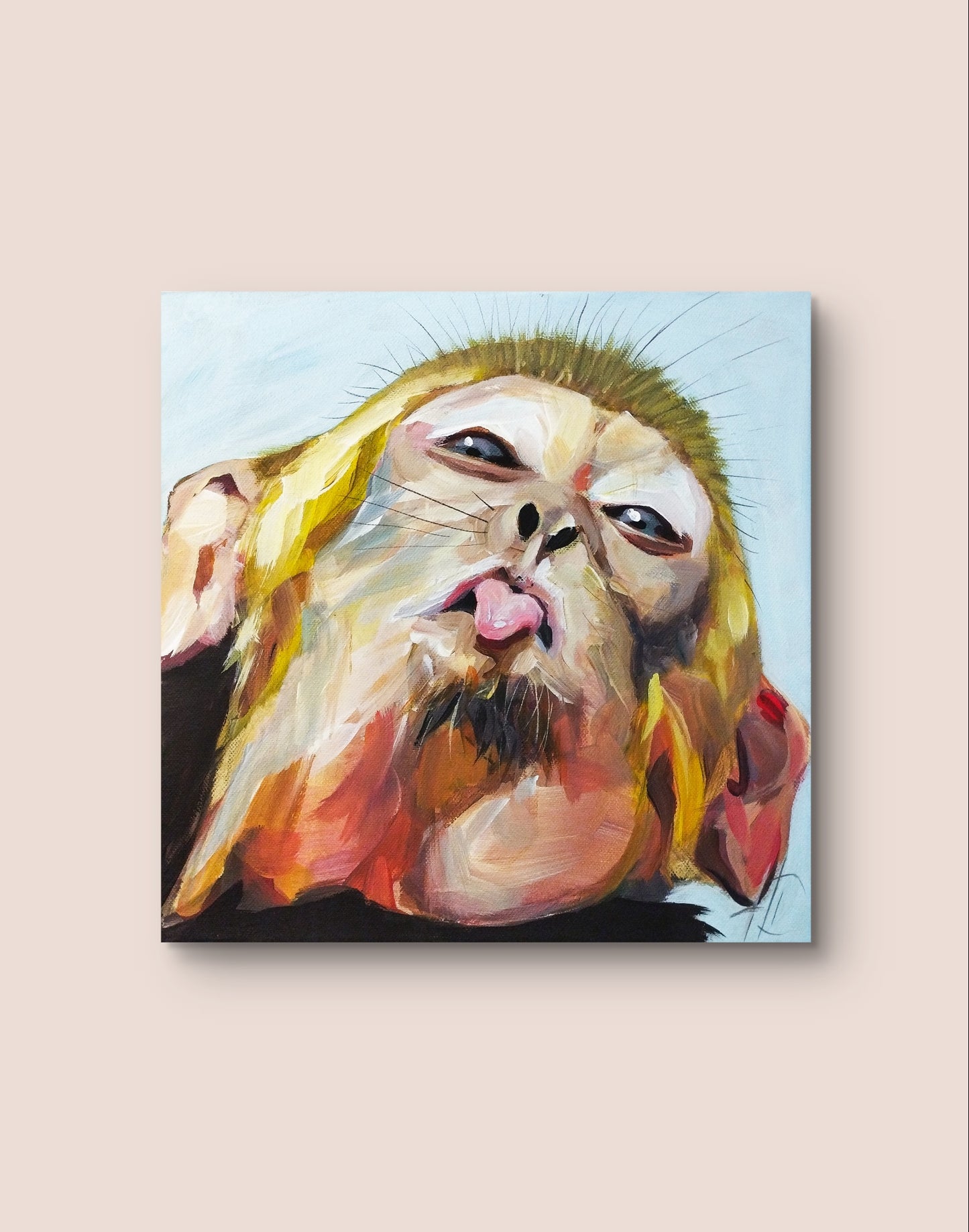 Premium Gemälde "Frecher Affe mit Grinsen" 30 x 30 cm - Heinz