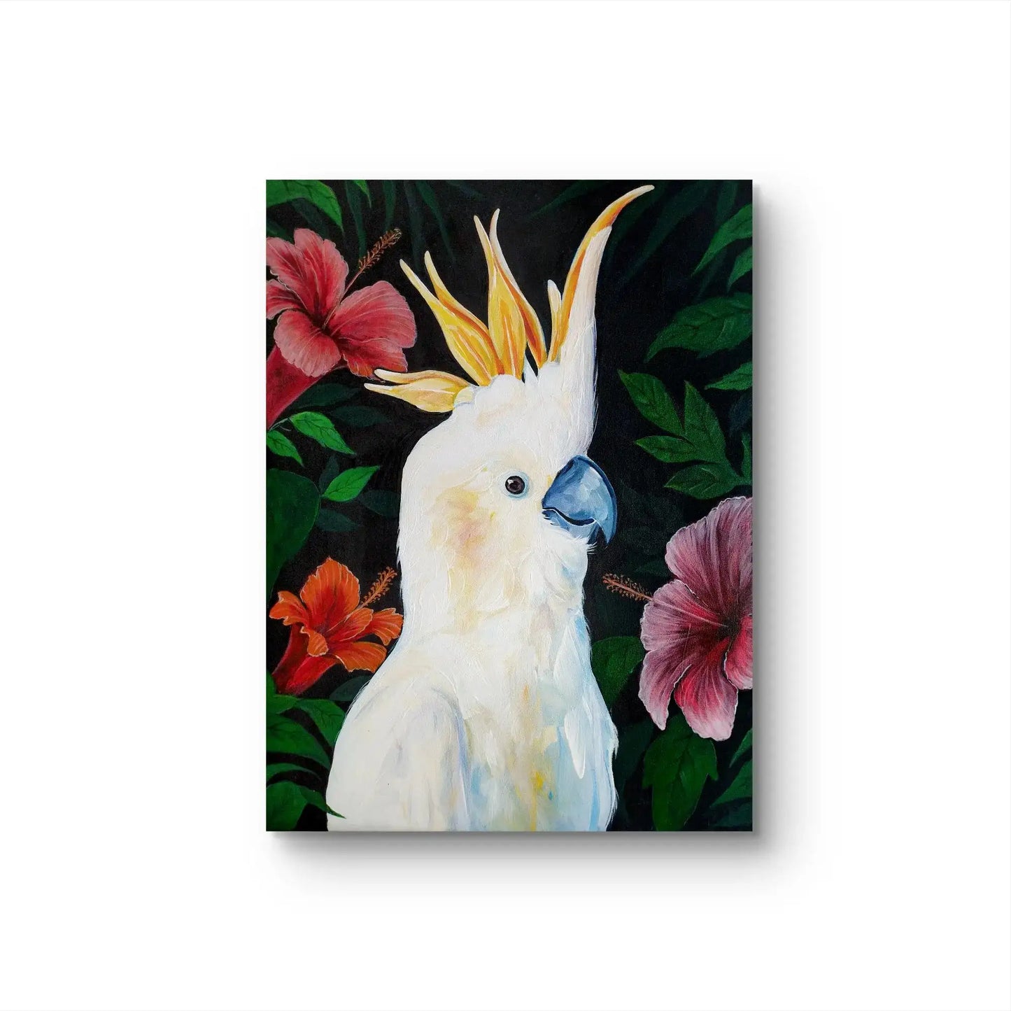 Expressiv-realistisches Gemälde Kakadu Kontrast – handgemaltes Original Acrylbild (80 x 60 cm) auf Leinwand von H1Z ART in lebendiger Atmosphäre
