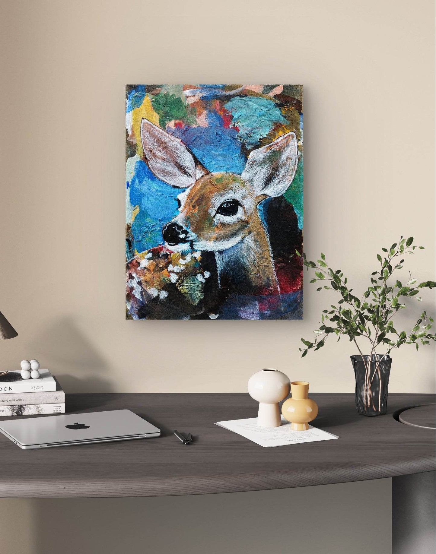 Heinz Acrylbild Wandbild Reh Acryl auf Leinwand (30 x 40 cm)