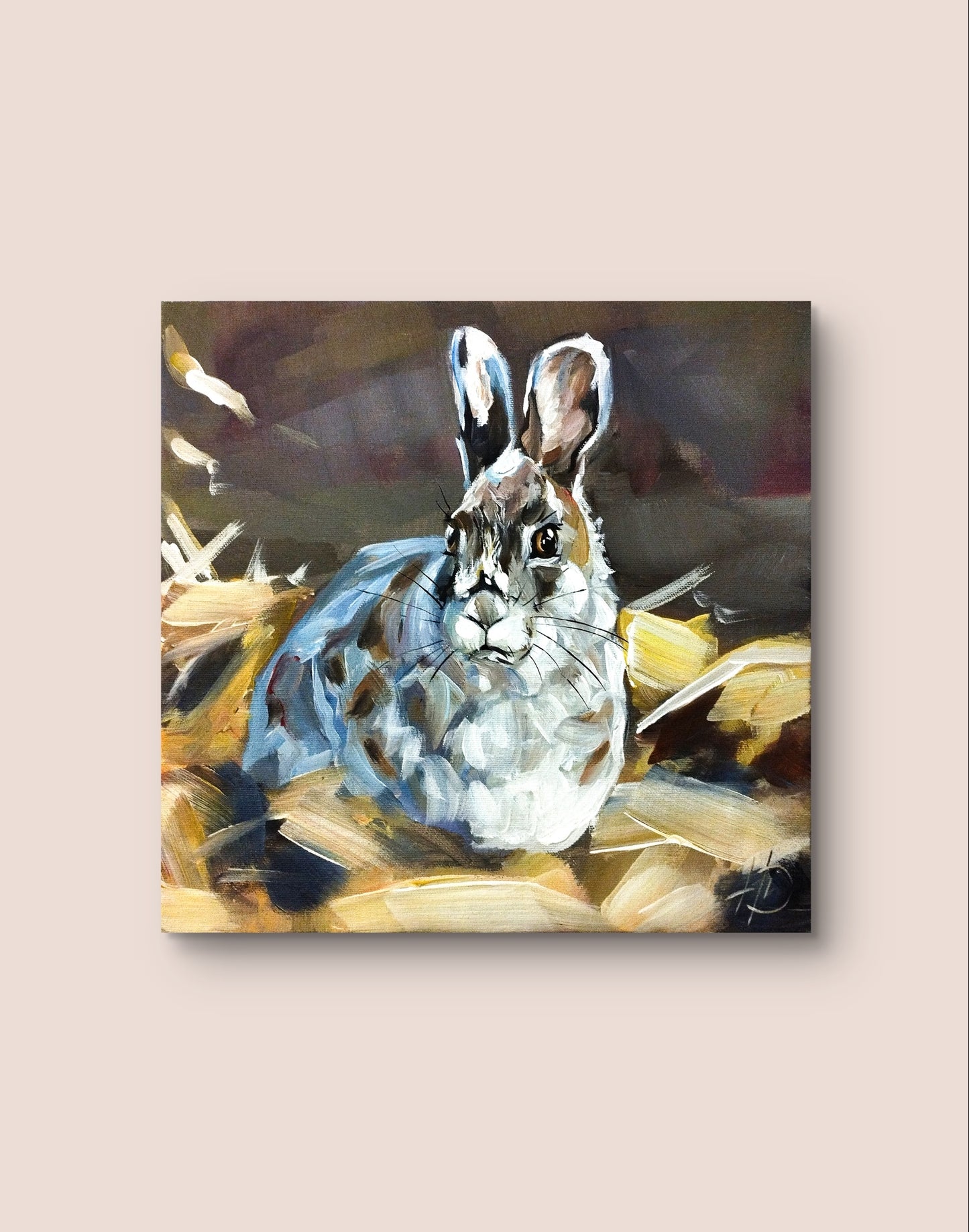 Premium Gemälde "Wiesentraum des Hasen" 30 x 30 cm - Heinz