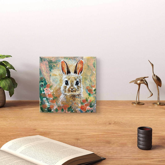 Expressiv-realistisches Gemälde süßer Kaninchen – handgemaltes Original Acrylbild (10 x 10 cm) auf Leinwand von H1Z ART in lebendiger Atmosphäre