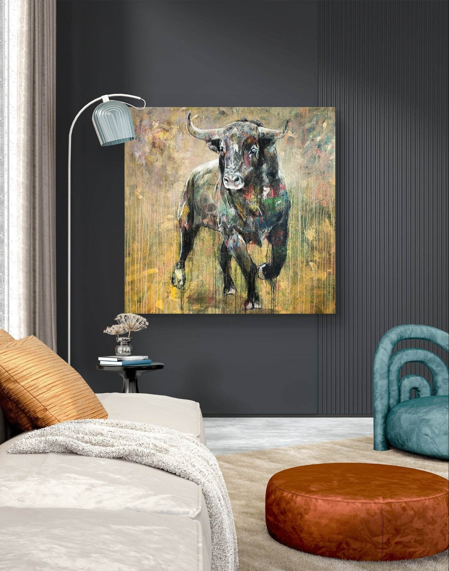 Gemälde Stier – handgemaltes Original Acrylbild (140 x 140 cm)