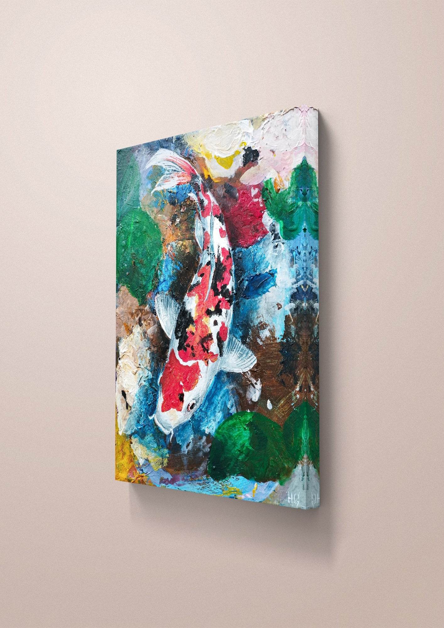 Gemälde Koi Karpfen – handgemaltes Original Acrylbild (18 x 24 cm) - H1Z Art