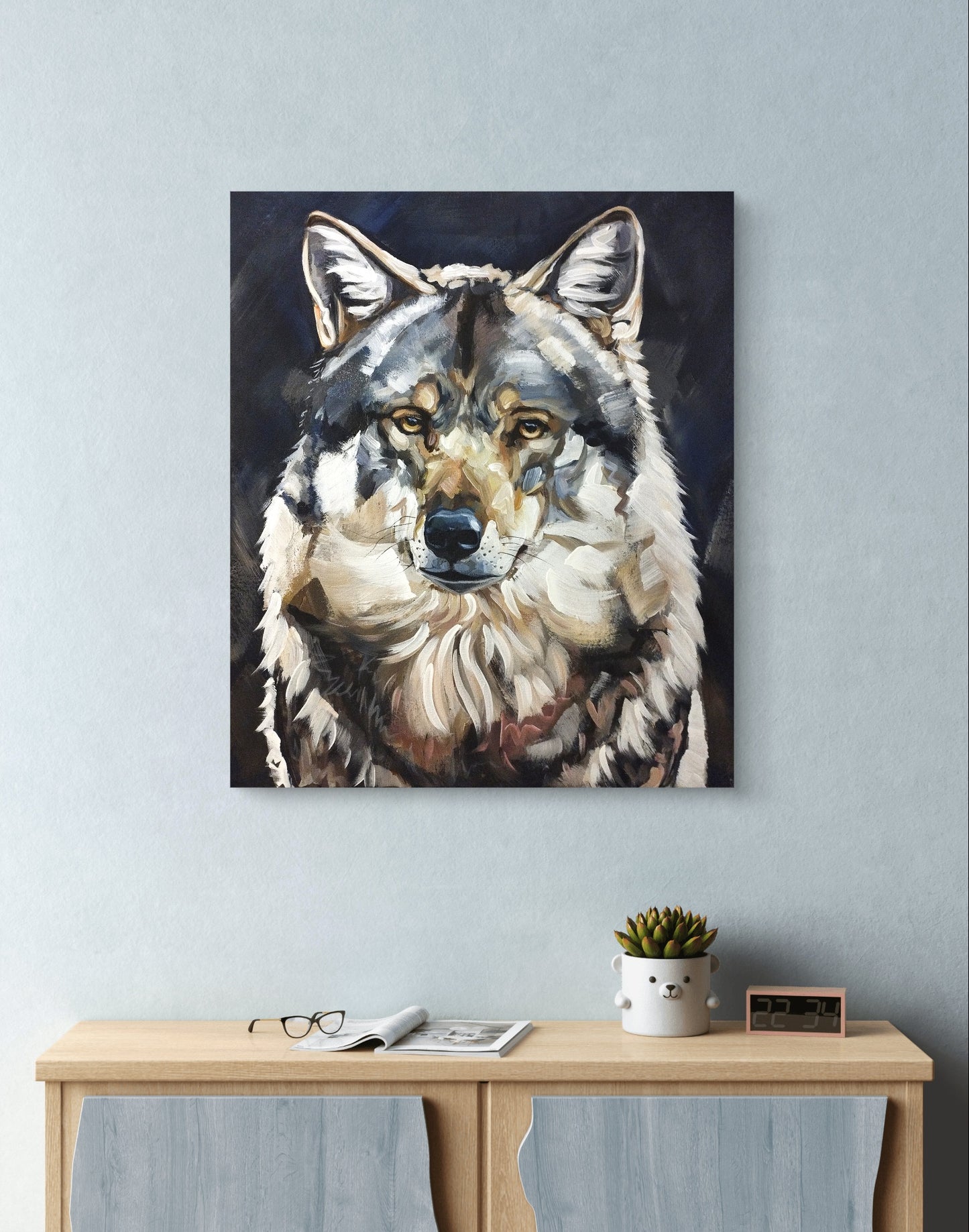 Premium Gemälde "Blick des Wolfs" 50 x 60 cm - Heinz