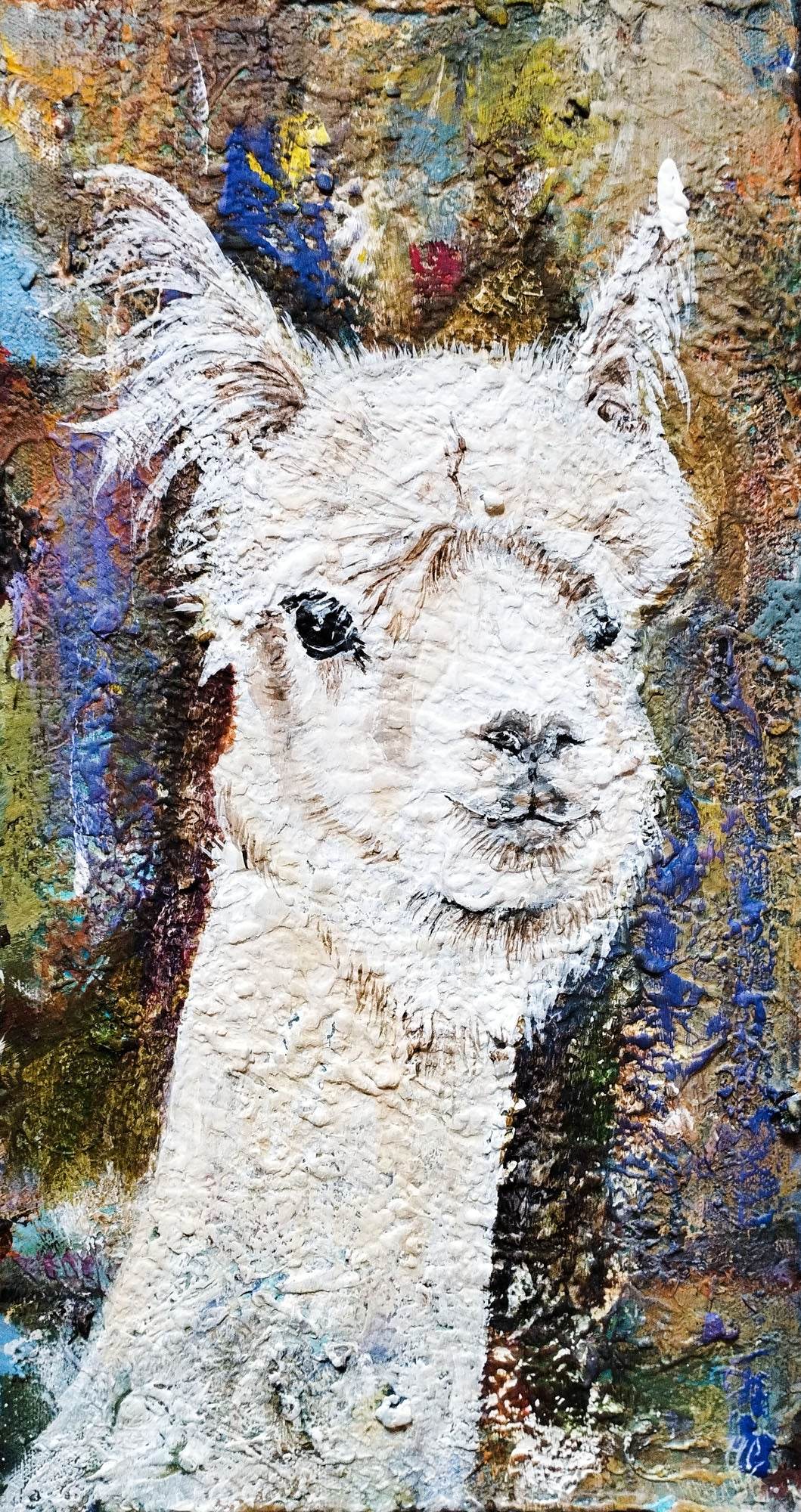 Gemälde Lama – handgemaltes Original Acrylbild (21 x 40 cm)