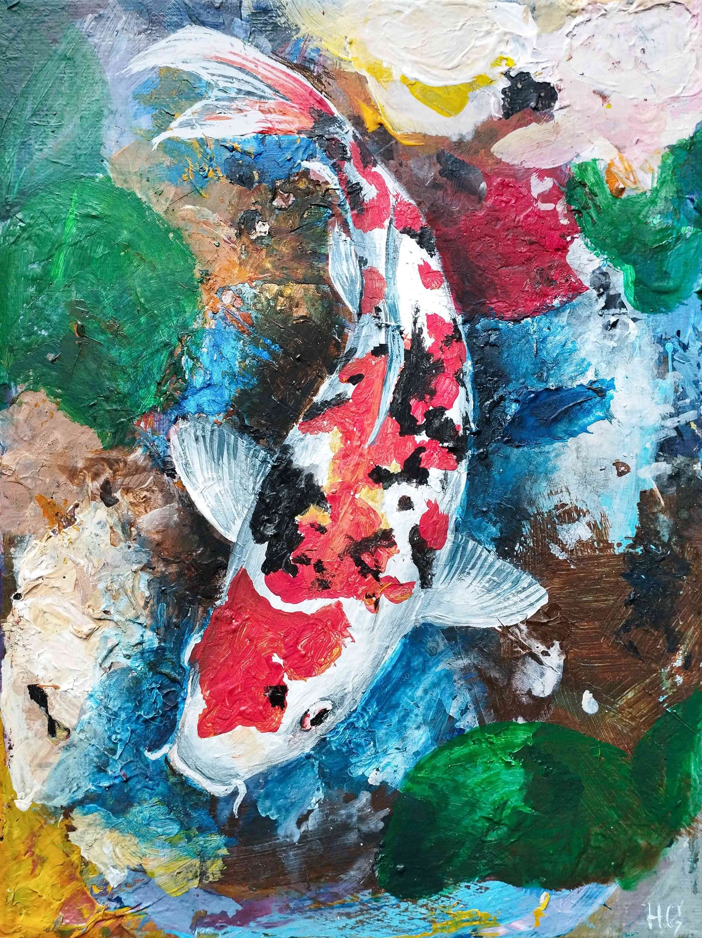 Gemälde Koi Karpfen – handgemaltes Original Acrylbild (18 x 24 cm) - H1Z Art