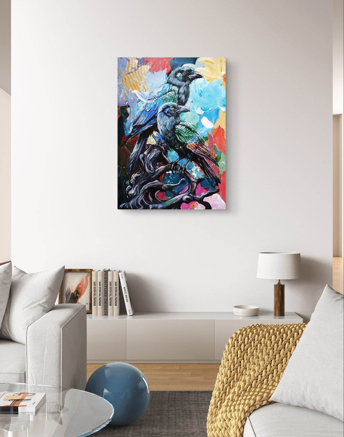 Gemälde Raben – handgemaltes Original Acrylbild (50 x 70 cm)