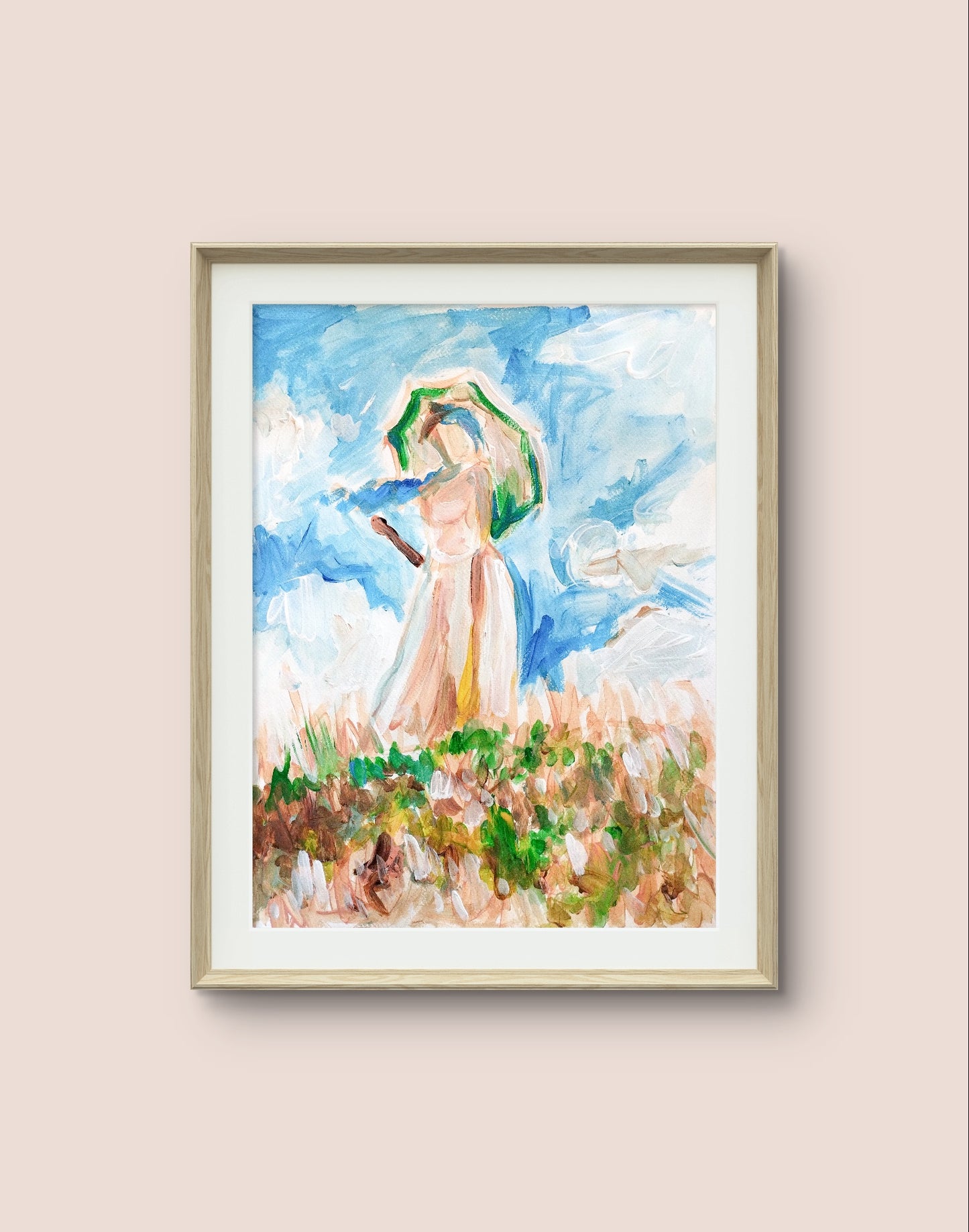 Aquarellbild "Frau mit Sonnenschirm (nach Monet)" 30 x 40 cm - Heinz