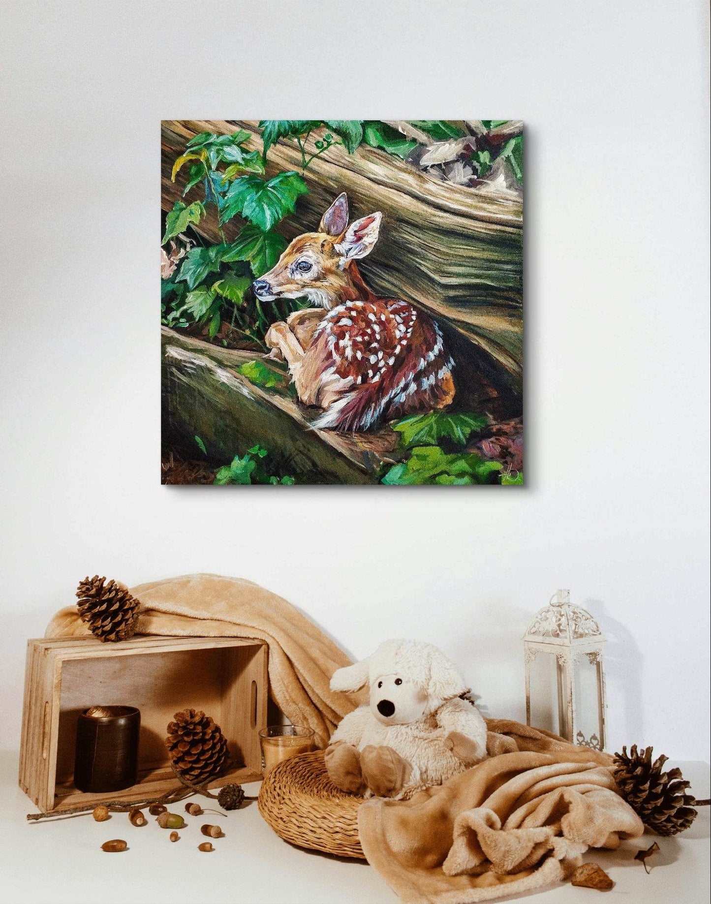 Heinz Acrylbild Wandbild junges Reh Acryl auf Leinwand (100 x 100 cm)