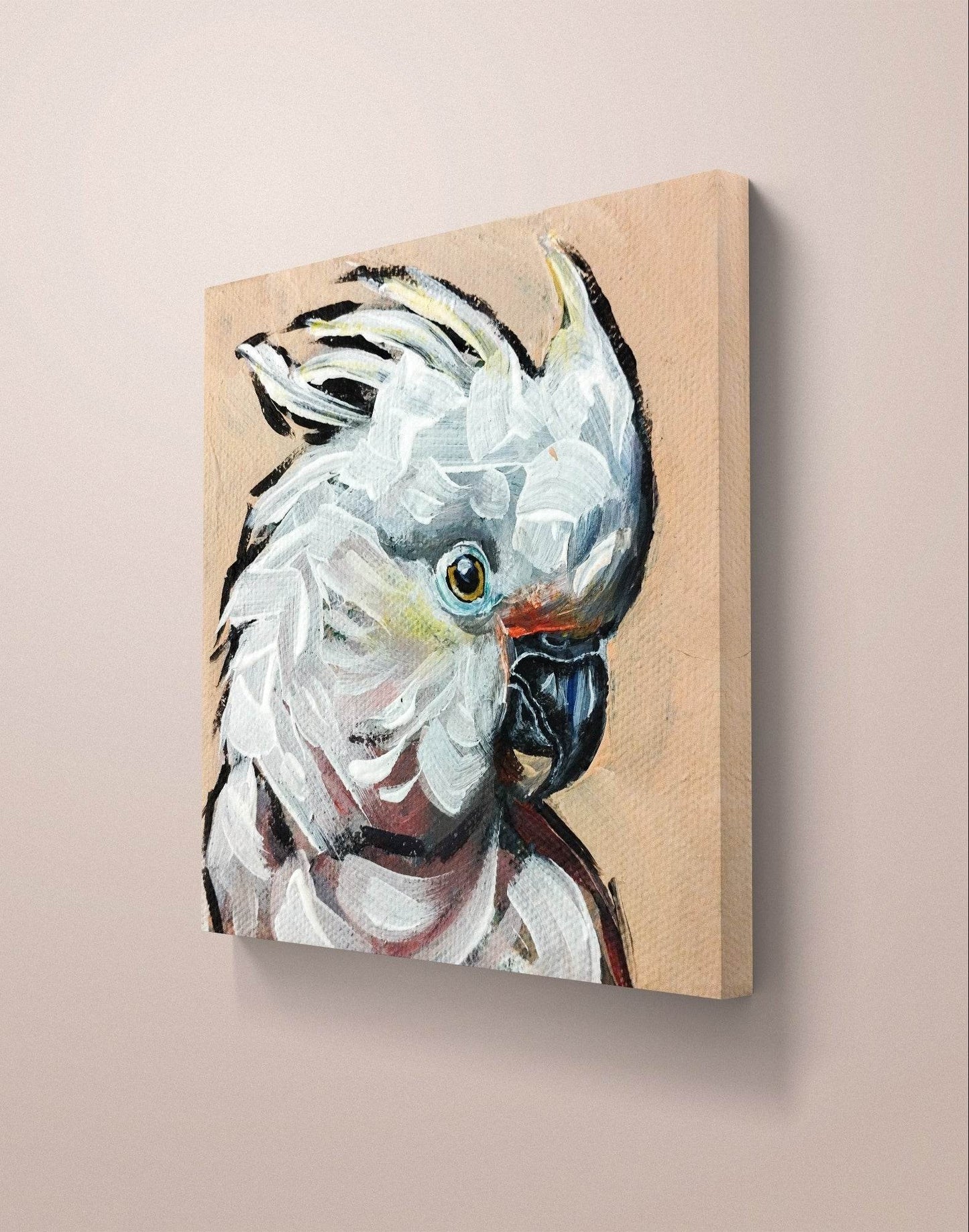 Gemälde Weißhaubenkakdu – handgemaltes Original Acrylbild (10 x 10 cm)