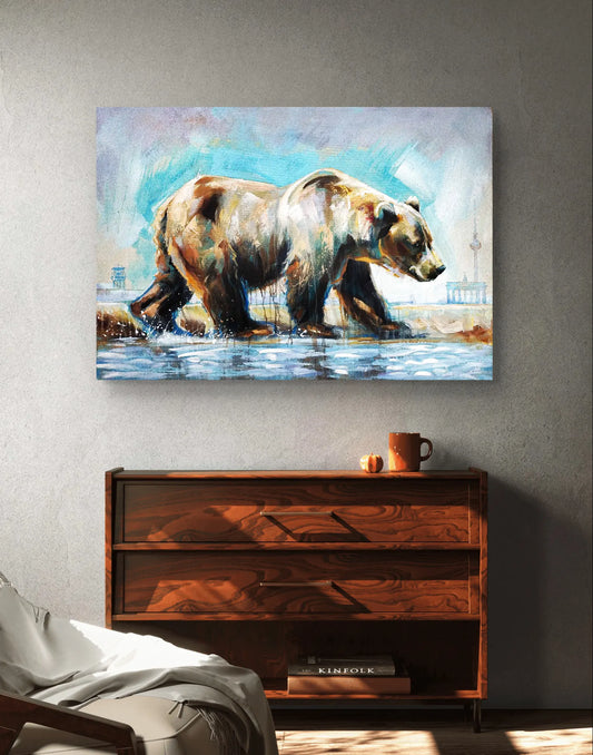 Expressiv-realistisches Gemälde Berliner Bär – handgemaltes Original Acrylbild (78 x 115 cm) auf Leinwand von H1Z ART in lebendiger Atmosphäre